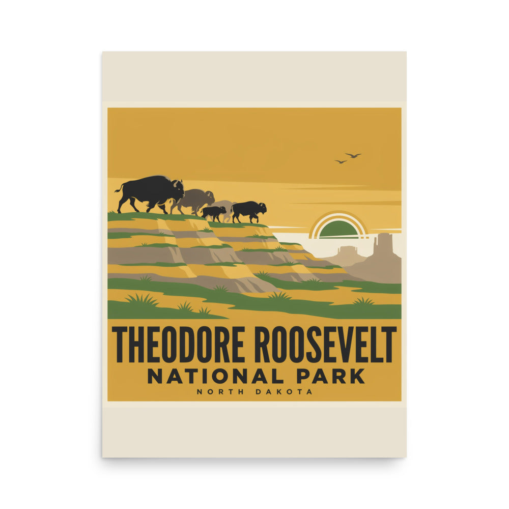 Theodore Roosevelt National Park vintage poster, 18 by 24 inch matte art print shown flat