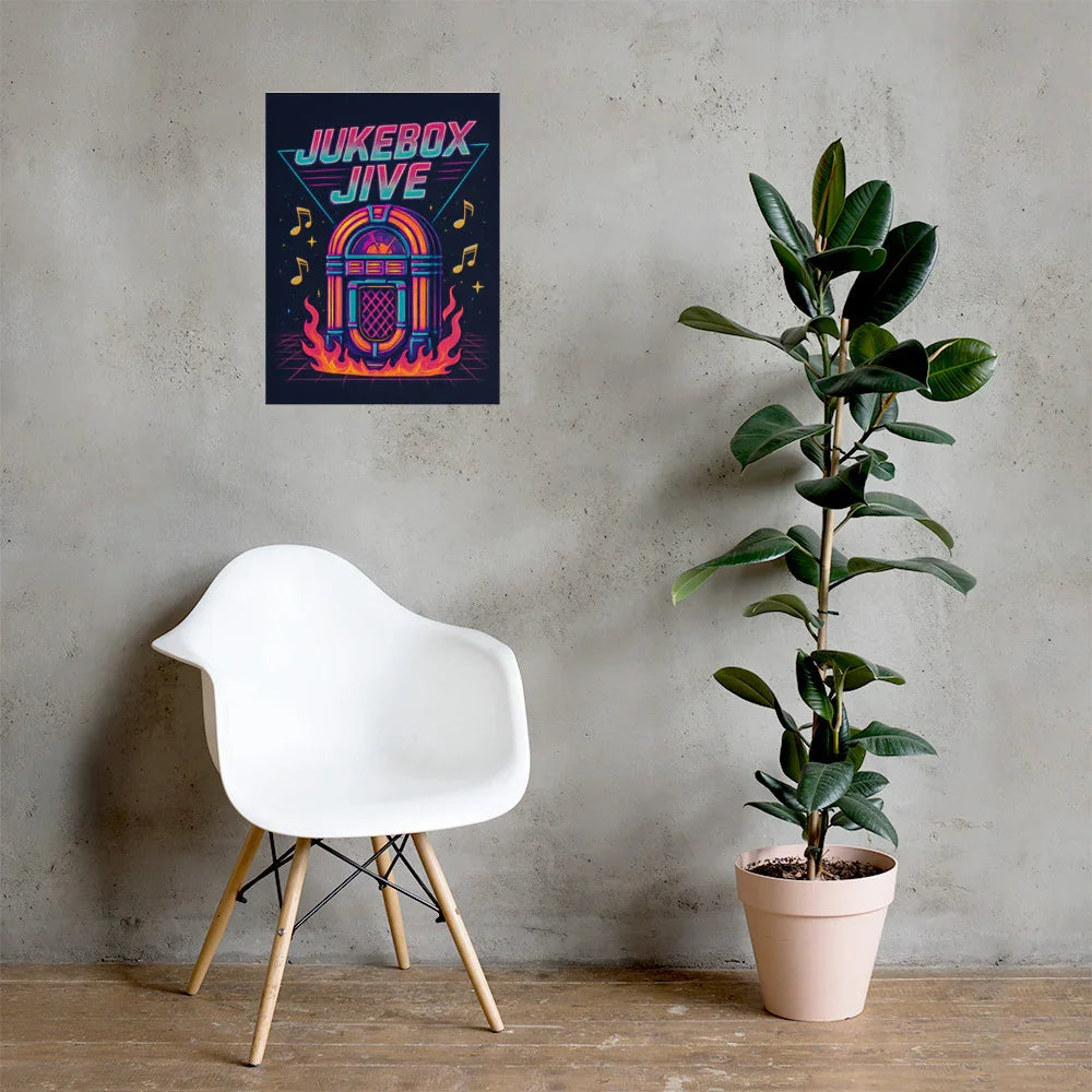 Jukebox Jive Poster – Retro Fire & Music Vibes Art - RaZits