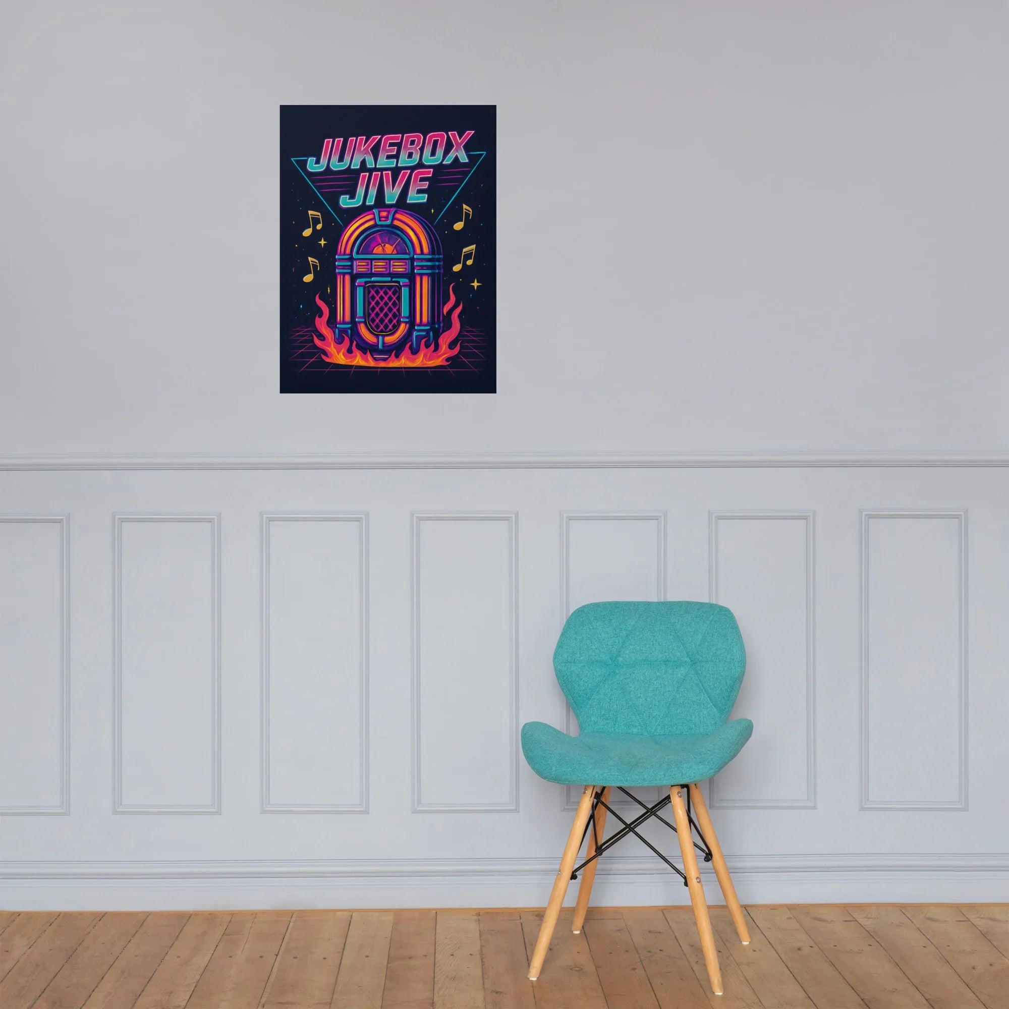 Jukebox Jive Poster – Retro Fire & Music Vibes Art - RaZits