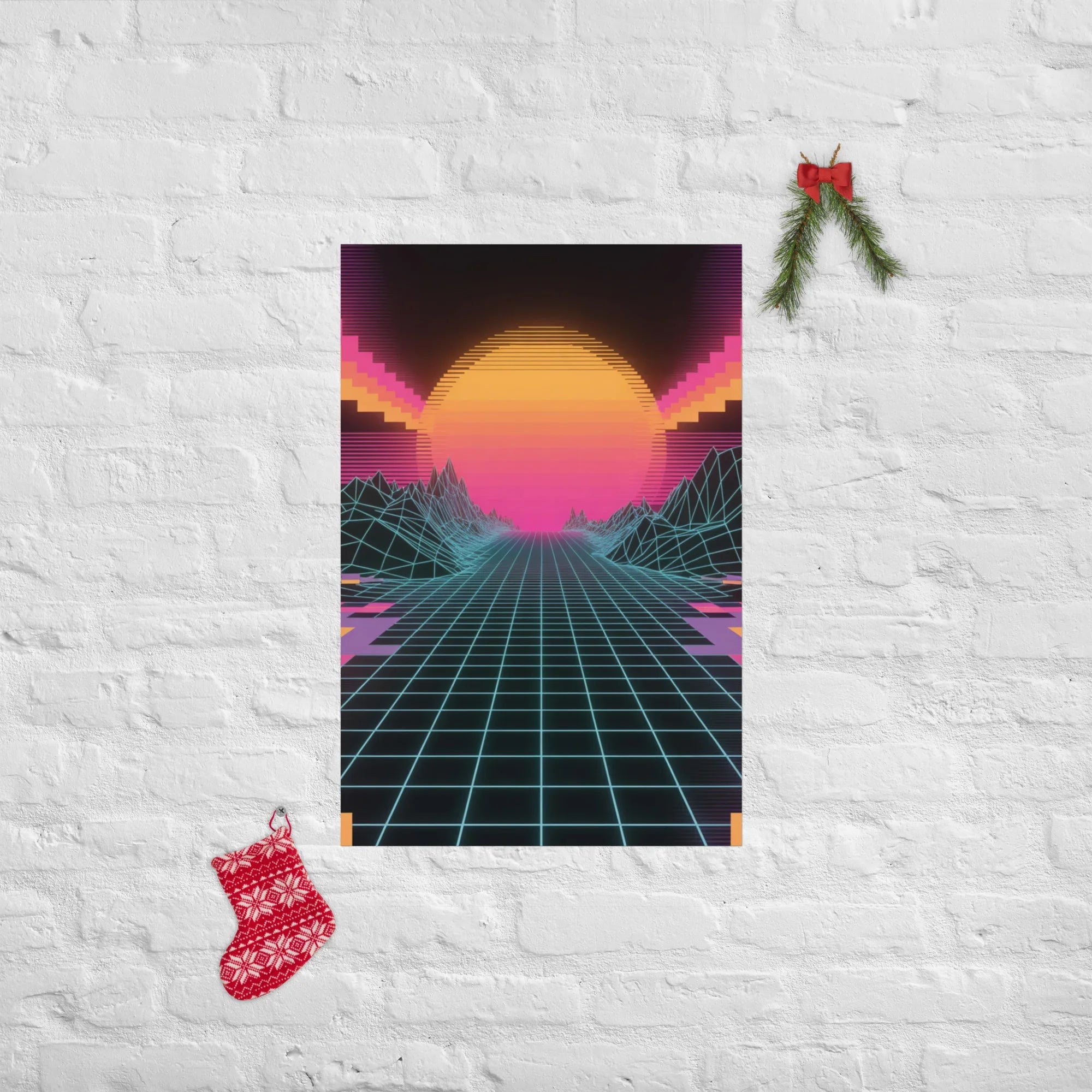 Neon Horizon – Retro Futurism Grid Sunset Gaming Poster - RaZits