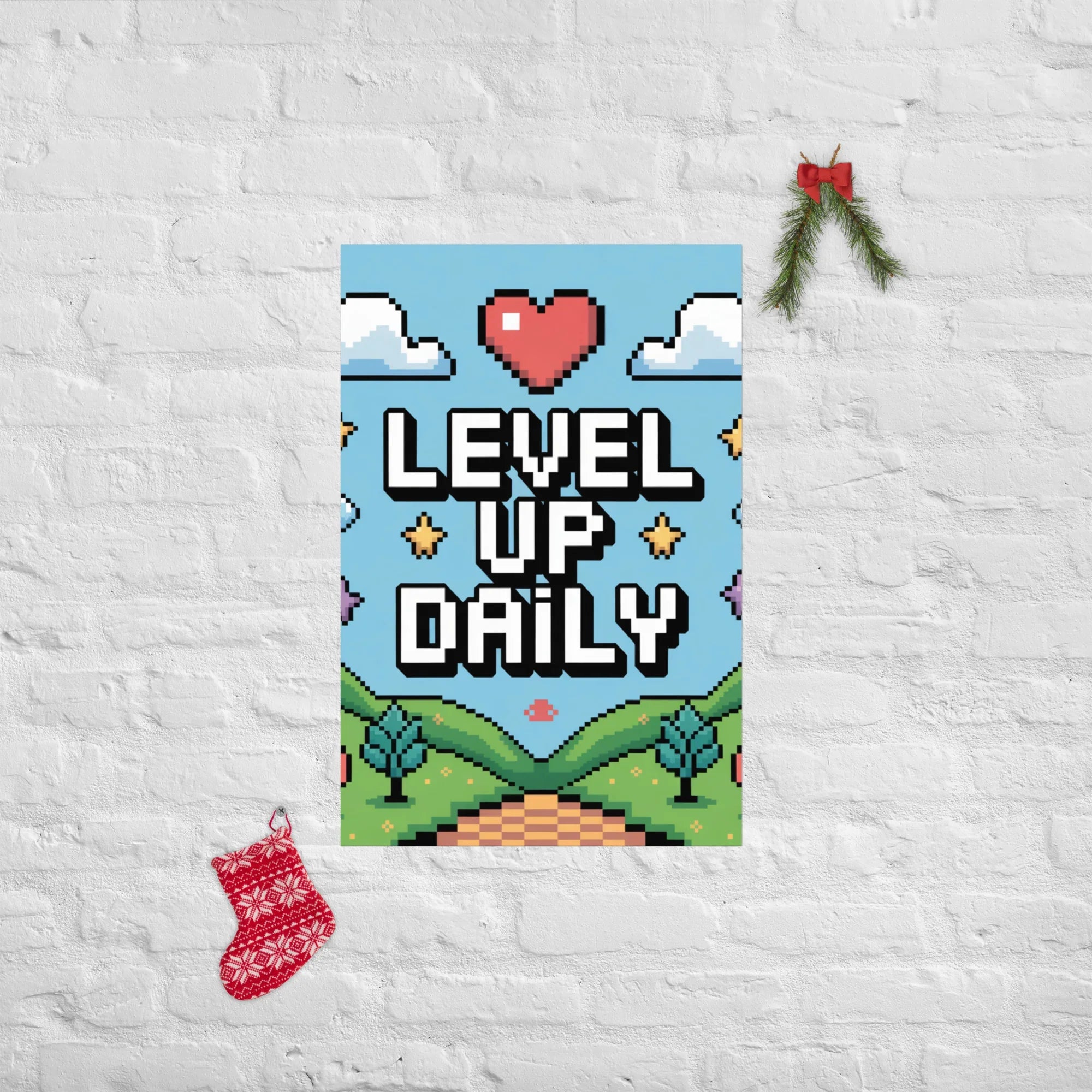 Level Up Daily – Pixel Art Motivational Gaming Poster for Retro Lovers - RaZits