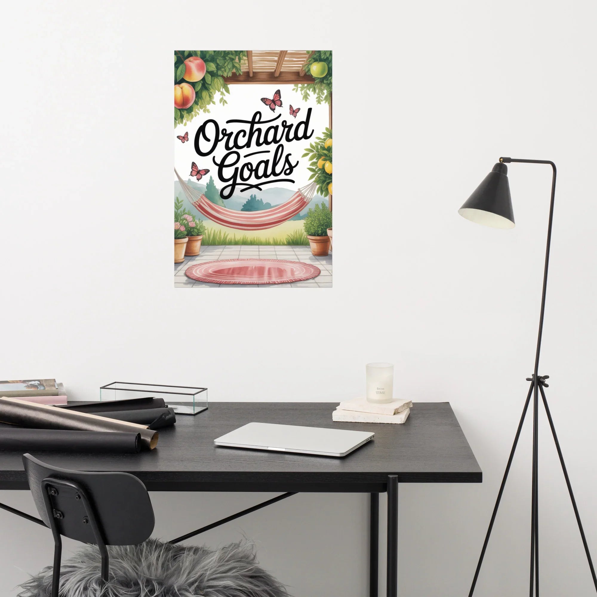 Cozy Orchard Patio Art Print – Fruit Tree Garden Illustration - RaZits