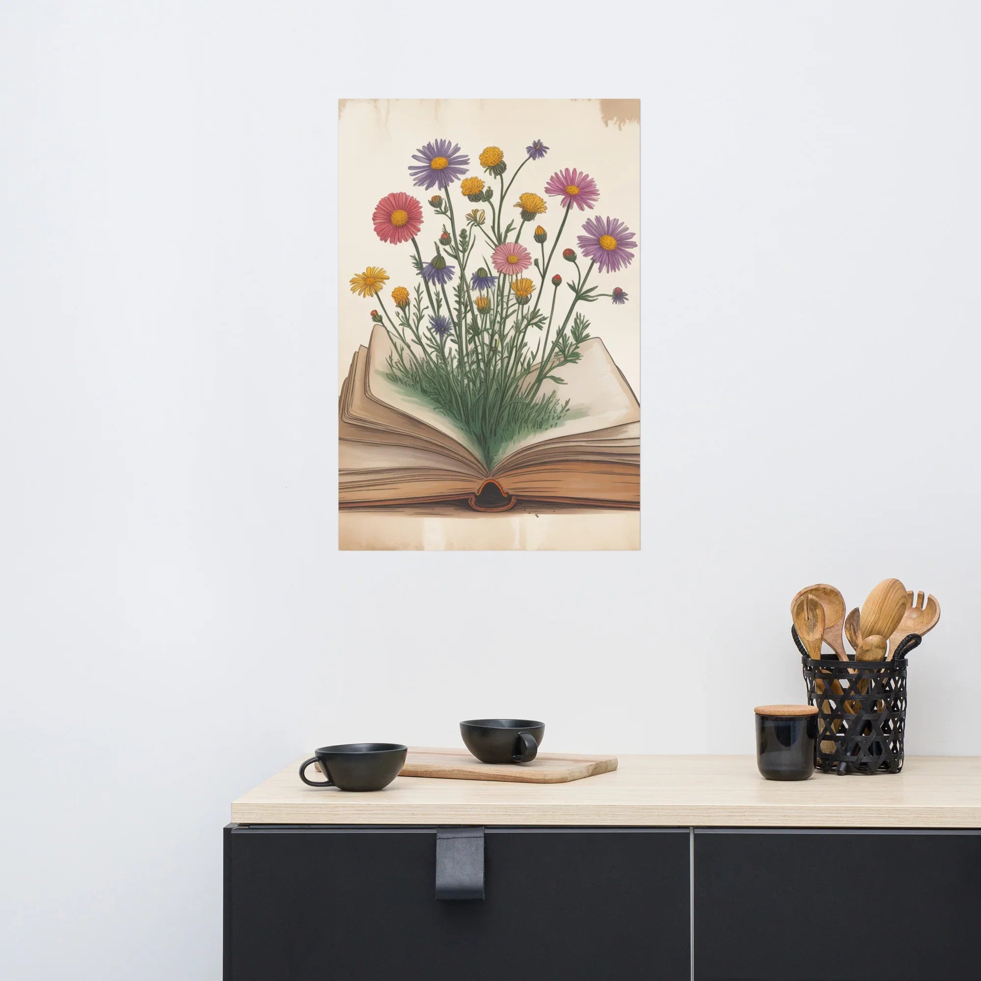Floral Book Bloom Poster – Botanical Reading Wall Art - RaZits