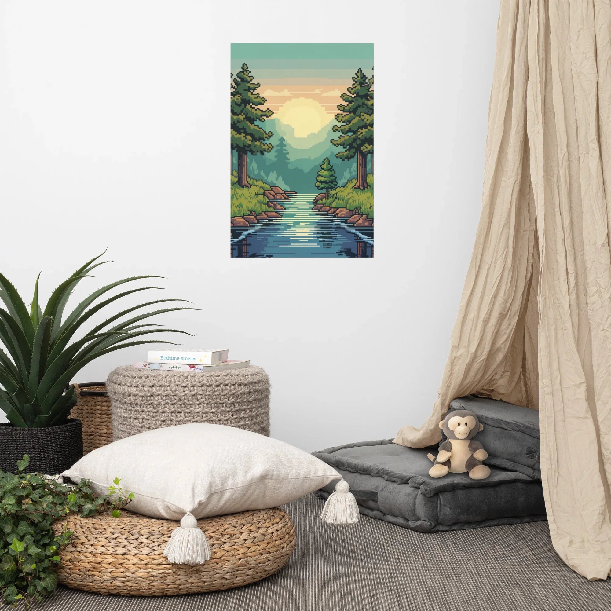 Pixel Art Forest Landscape – Retro Gaming Wall Art for Gamer Rooms - RaZits
