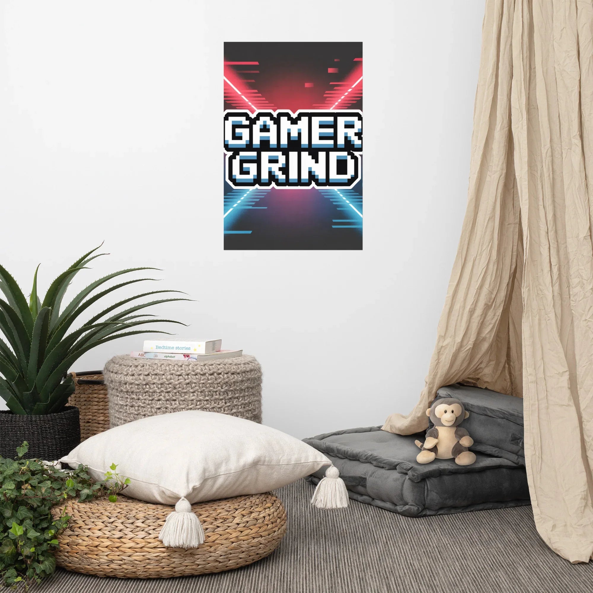 Gamer Grind – Neon Pixel Motivational Gaming Wall Art - RaZits