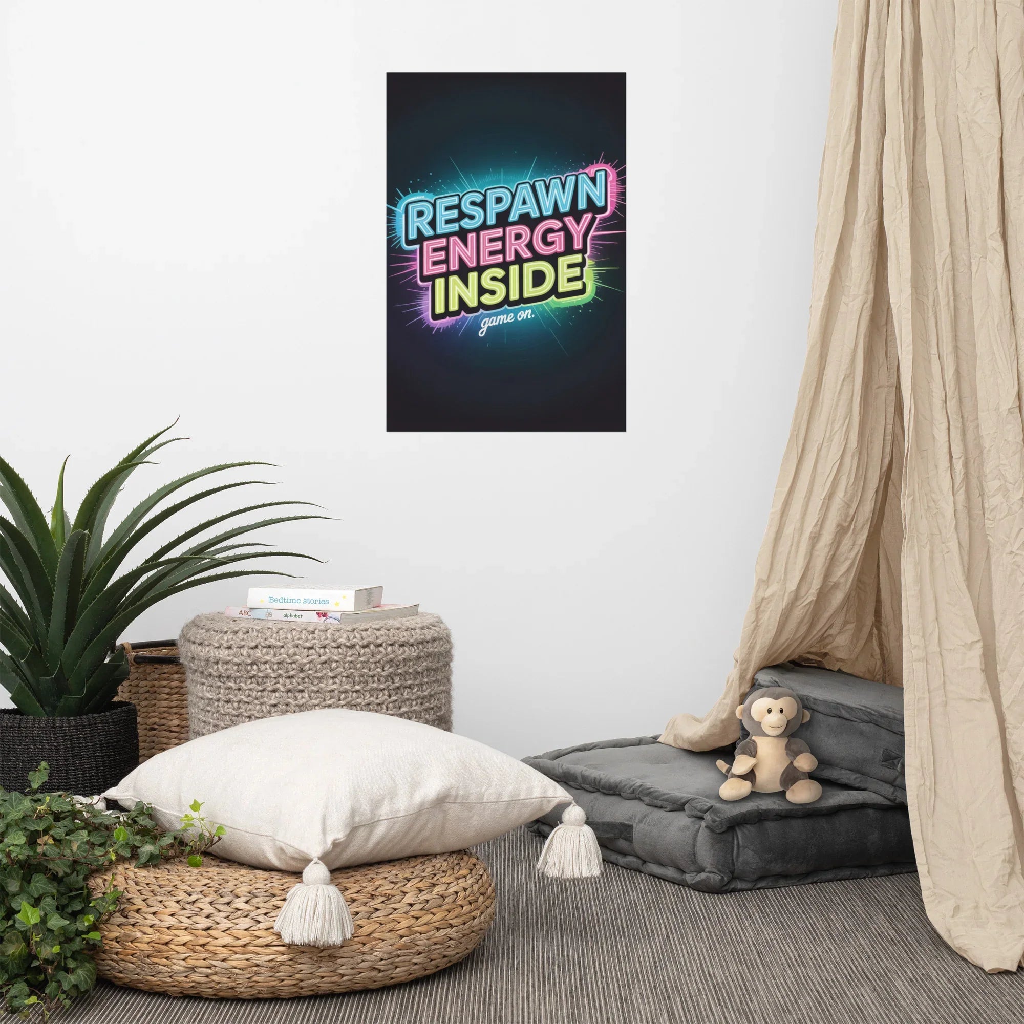 Respawn Energy Inside – Neon Gamer Motivation Wall Art - RaZits