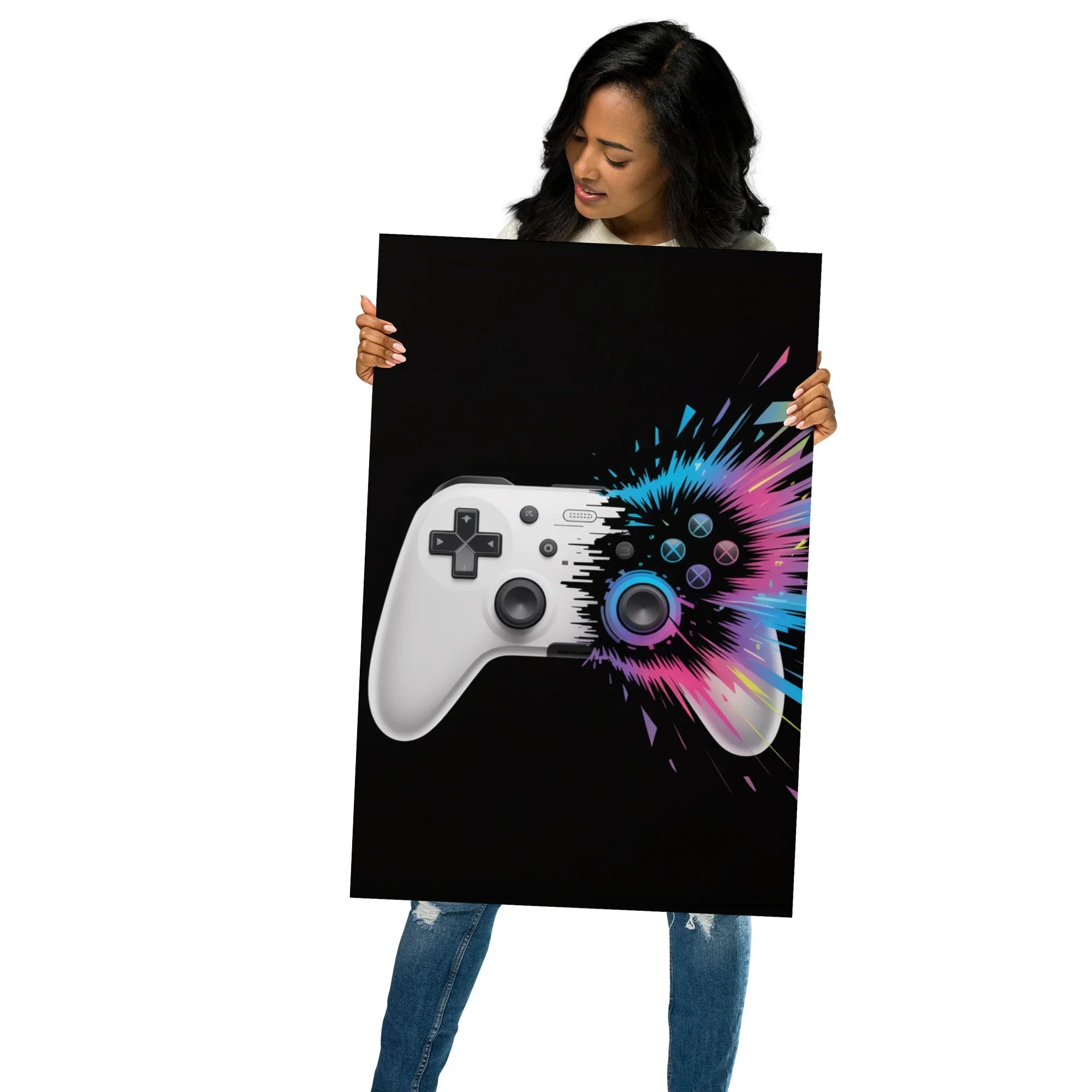 Gaming Controller Wall Art – Futuristic Digital Gamer Poster with Neon Explosion Design - RaZits