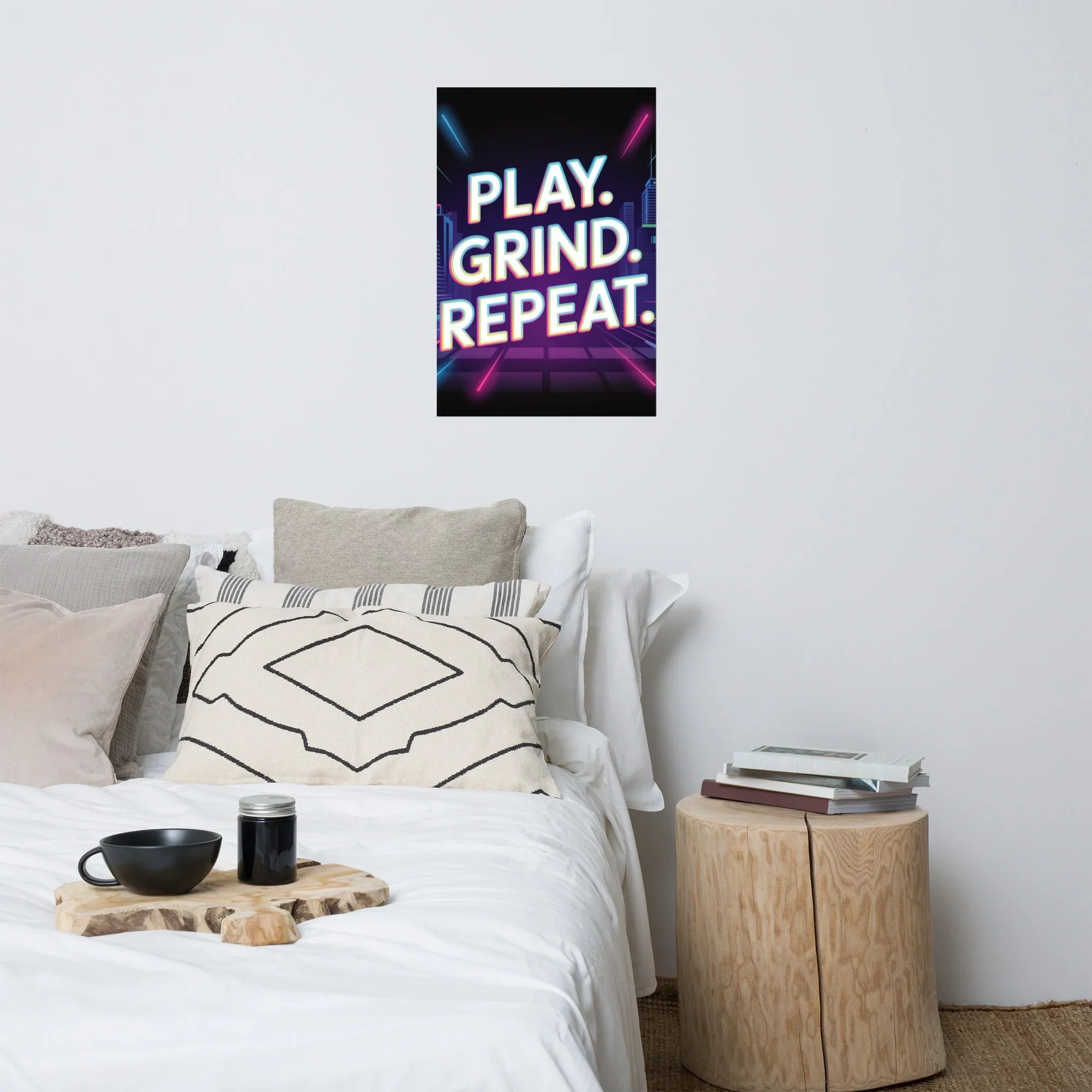 Play Grind Repeat Neon Gaming Wall Art – Motivational Gamer Room Decor - RaZits
