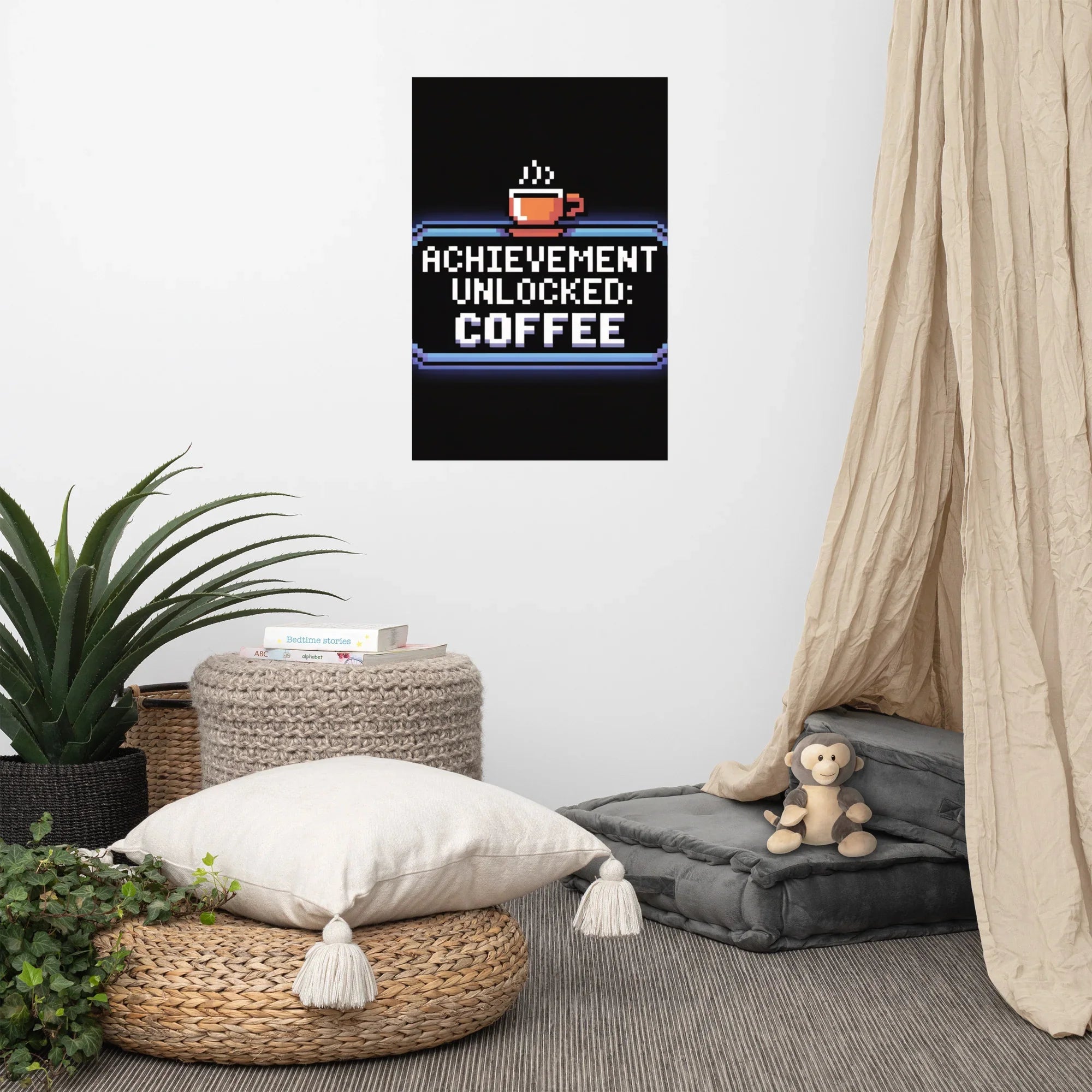 Achievement Unlocked: Coffee - Retro Pixel Art Gamer Poster - RaZits