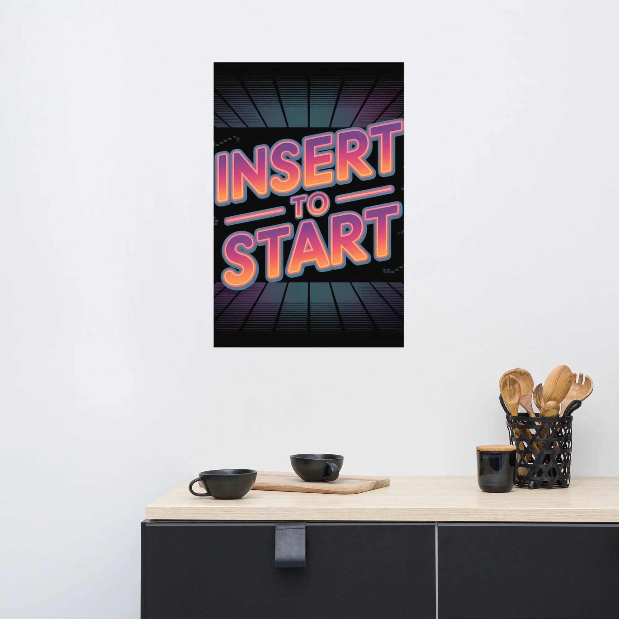 Insert to Start – Retro Neon Arcade Poster - RaZits