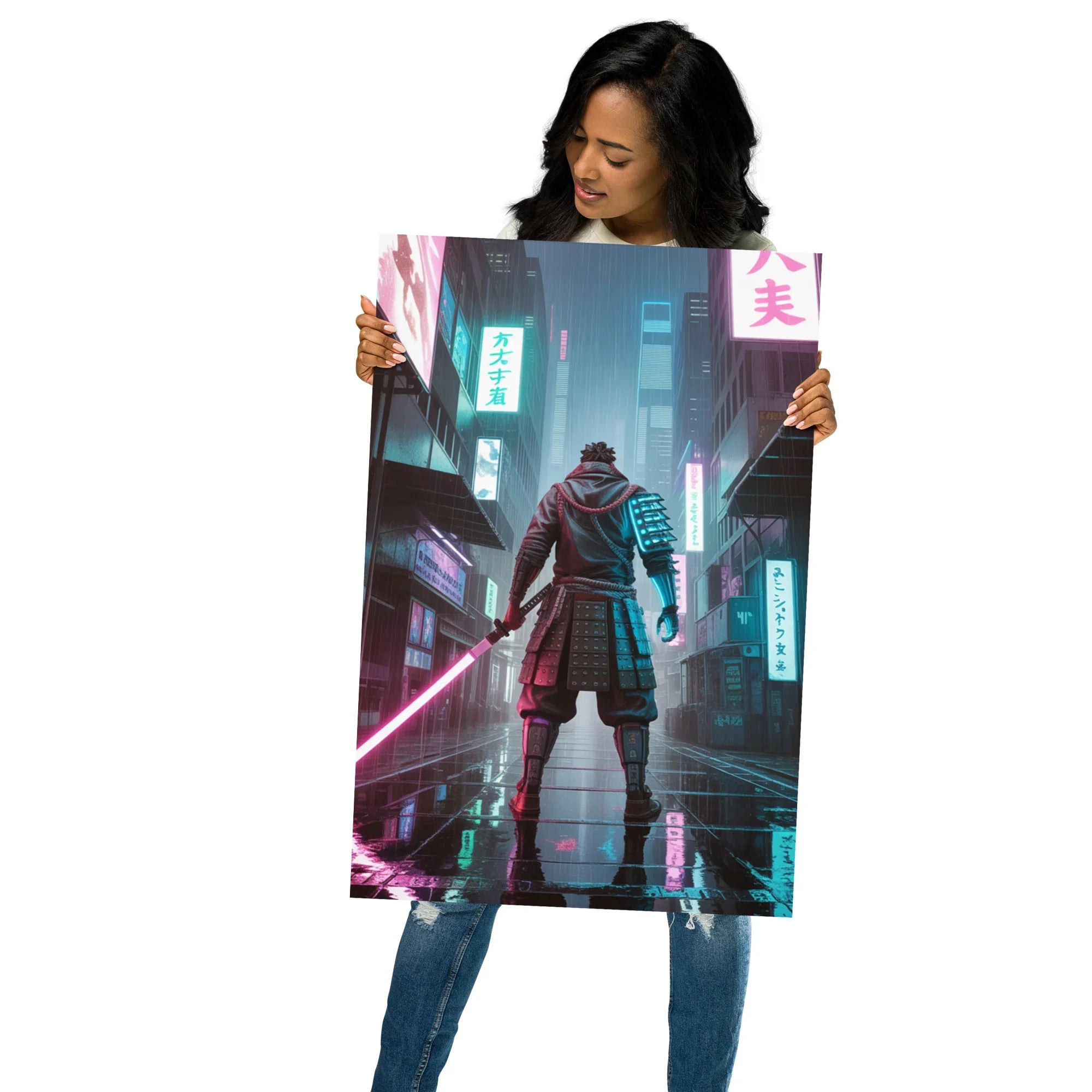 Cyber Samurai – Neon Katana Futuristic Warrior Wall Art - RaZits