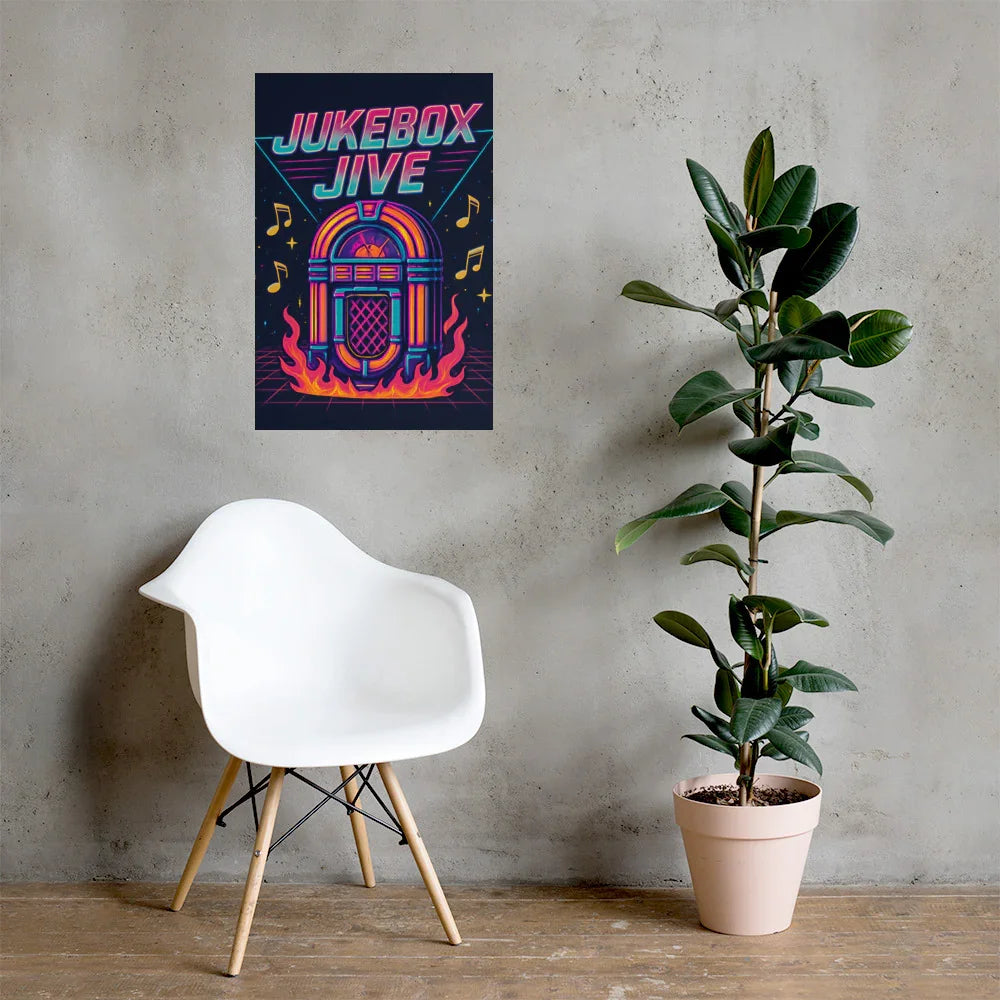 Jukebox Jive Poster – Retro Fire & Music Vibes Art - RaZits