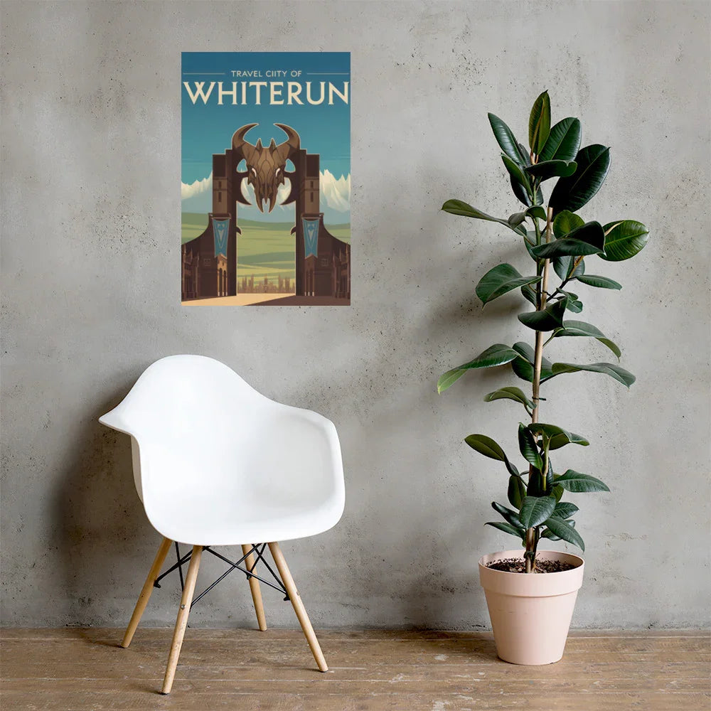 Fantasy Nordic City Travel Poster – Epic Medieval Kingdom Wall Art with Dragon Emblem Design - RaZits