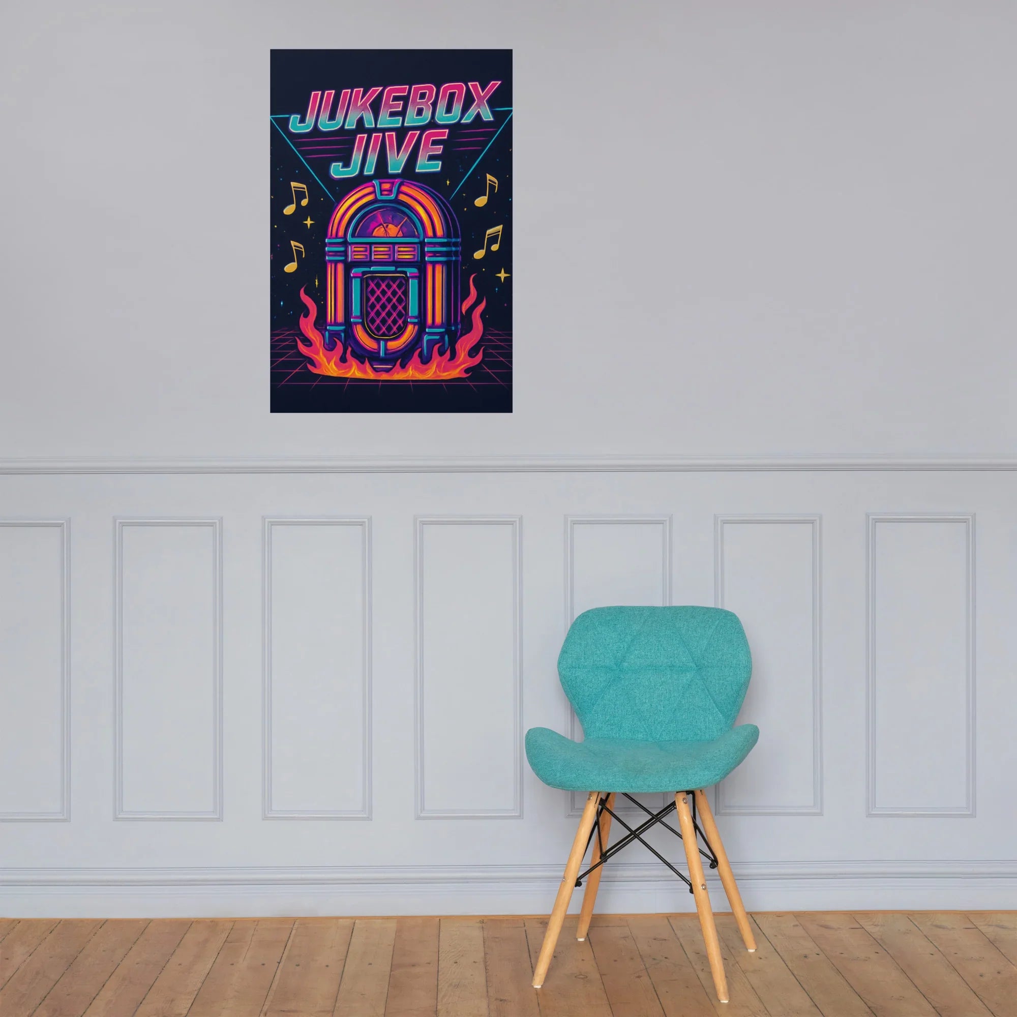 Jukebox Jive Poster – Retro Fire & Music Vibes Art - RaZits