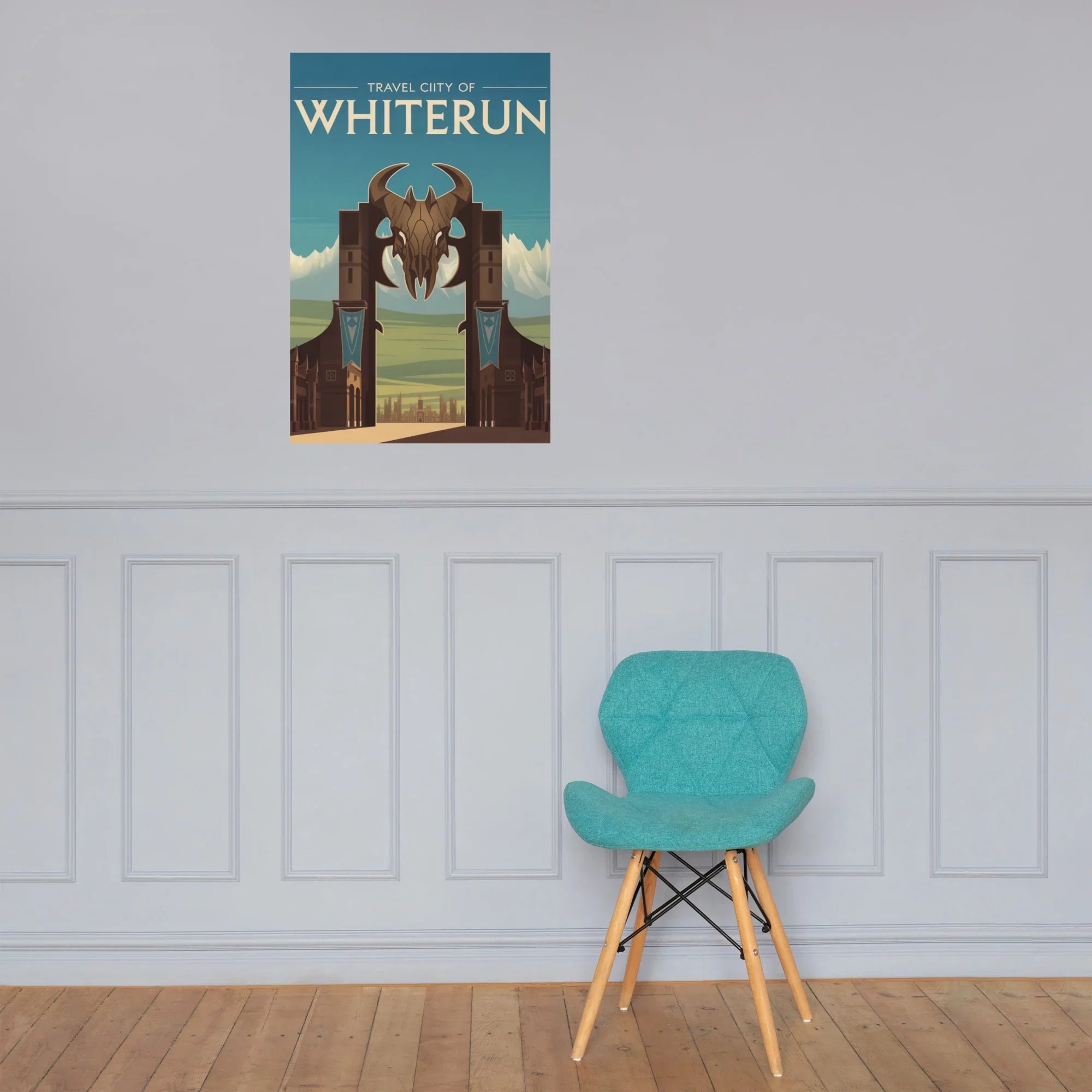 Fantasy Nordic City Travel Poster – Epic Medieval Kingdom Wall Art with Dragon Emblem Design - RaZits