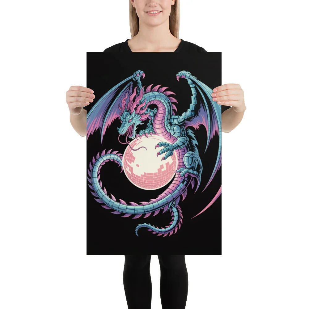 Cyber Dragon – Neon Pixel Fantasy Gaming Poster - RaZits