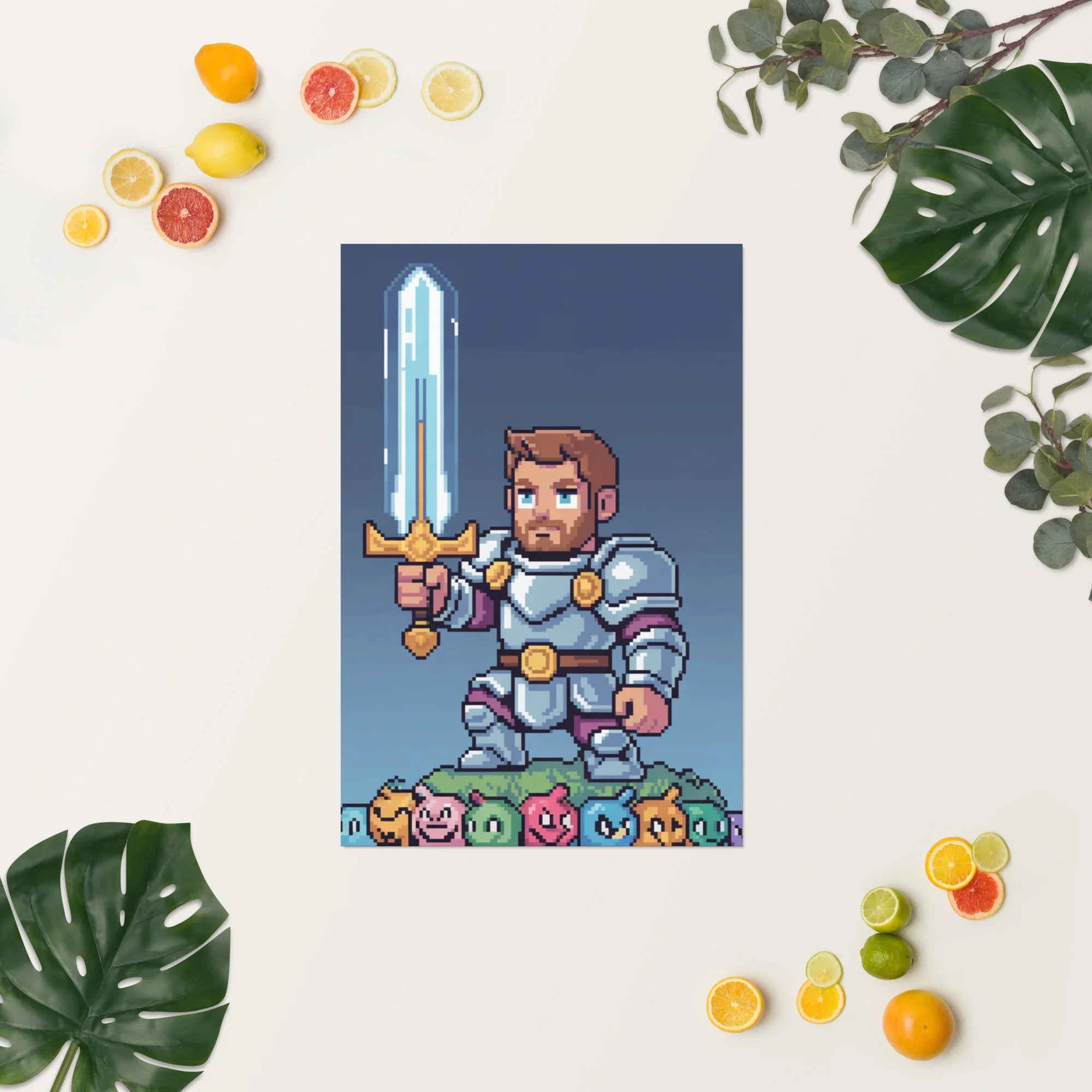 Pixel Knight – Fantasy Gaming Poster in Retro Pixel Art Style for Gamer Wall Decor - RaZits