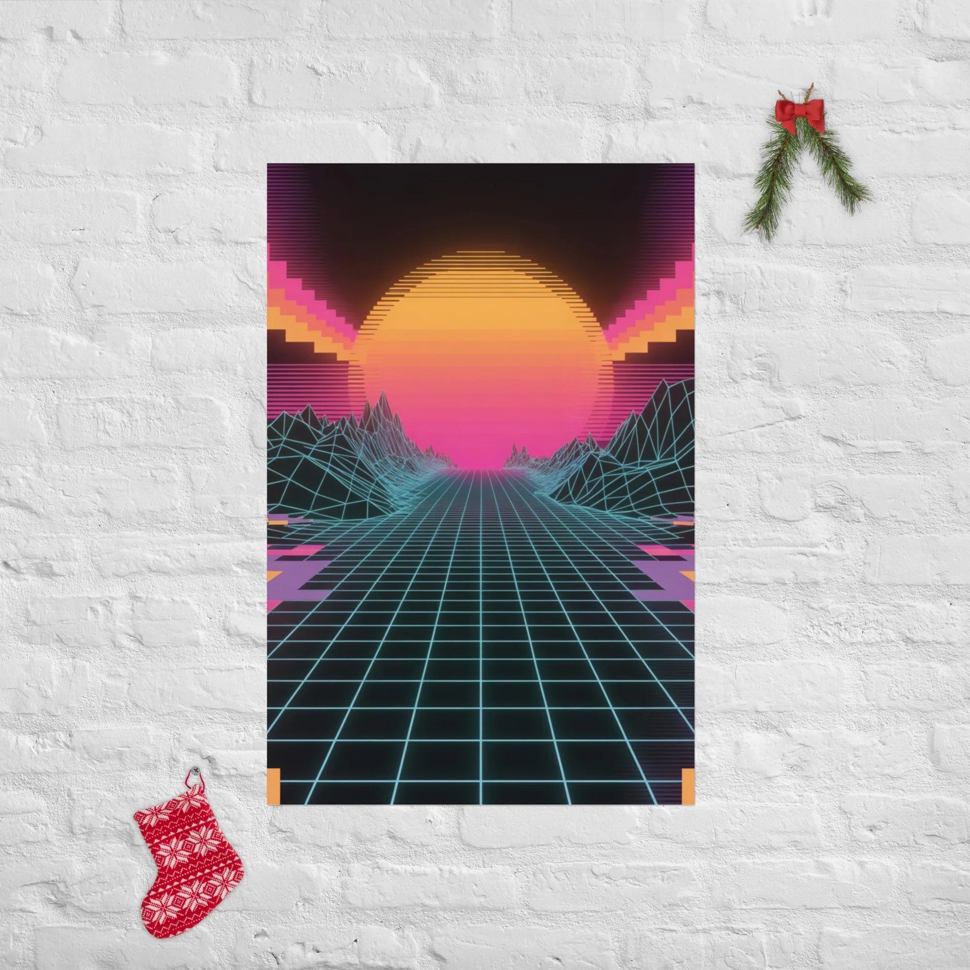 Neon Horizon – Retro Futurism Grid Sunset Gaming Poster - RaZits