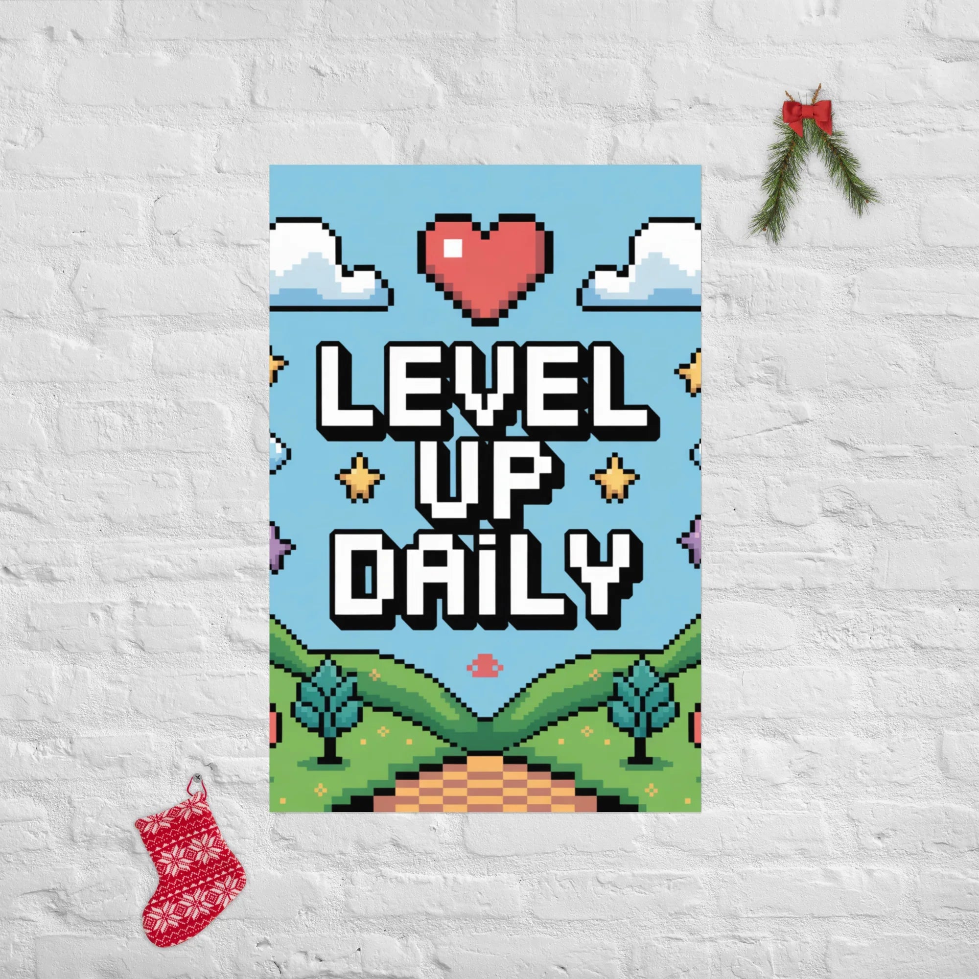 Level Up Daily – Pixel Art Motivational Gaming Poster for Retro Lovers - RaZits