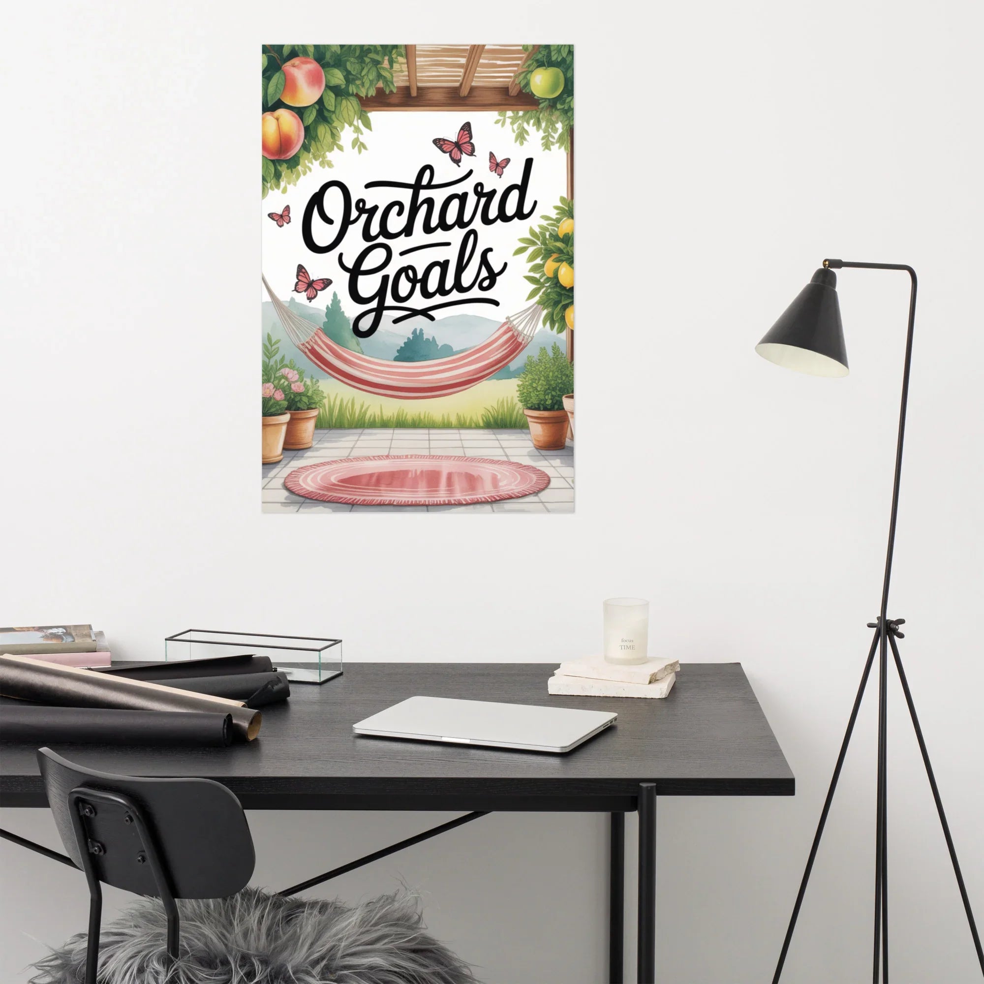 Cozy Orchard Patio Art Print – Fruit Tree Garden Illustration - RaZits