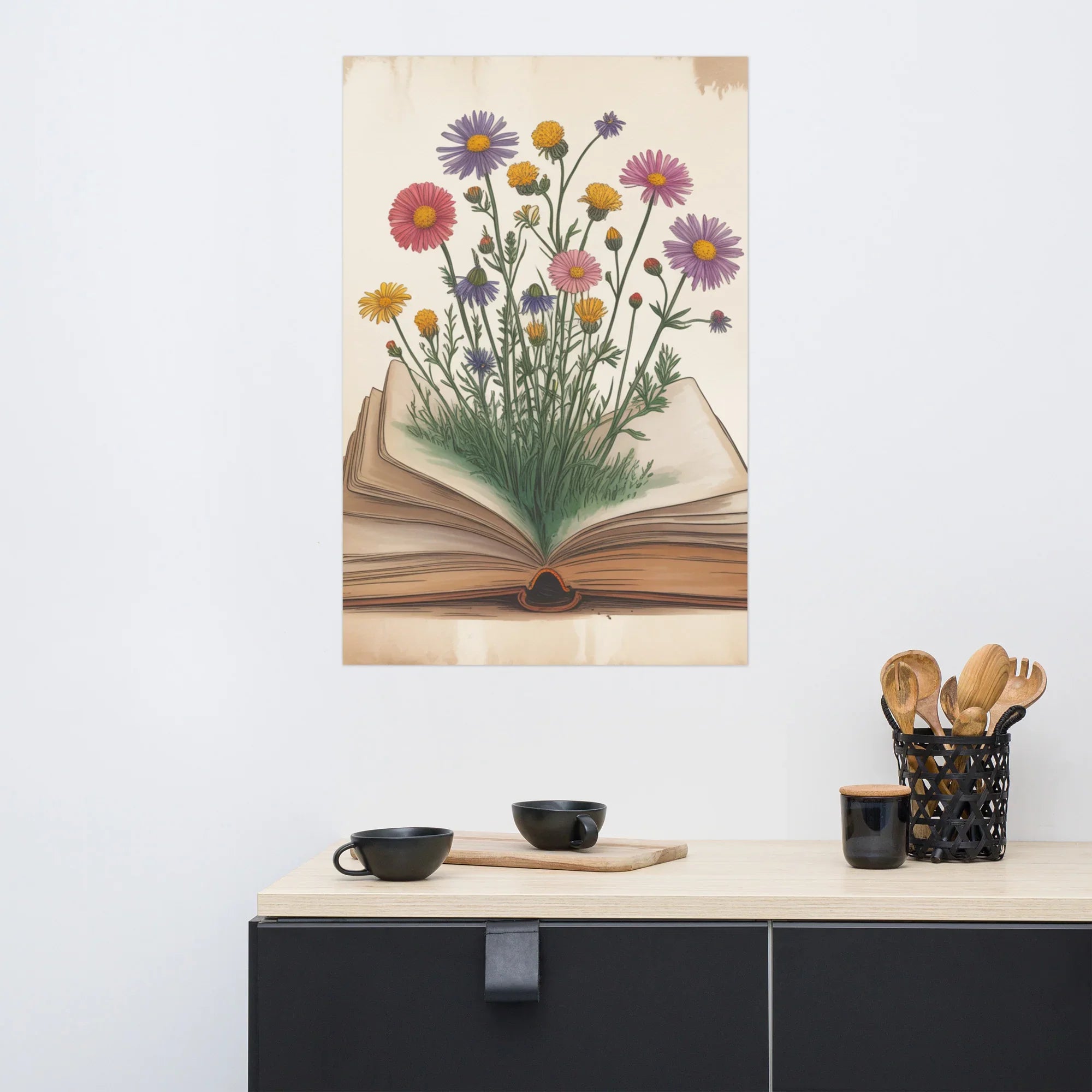 Floral Book Bloom Poster – Botanical Reading Wall Art - RaZits