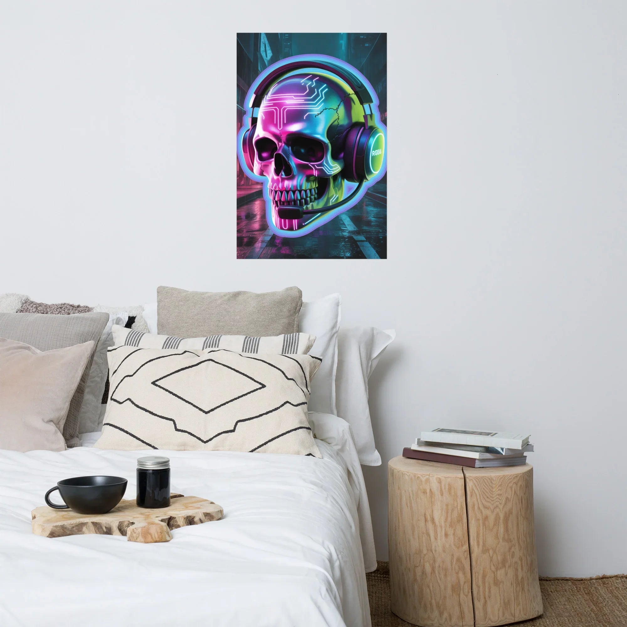 Cyberpunk Skull RGB Gamer Art – Futuristic Neon Wall Decor for Esports Rooms - RaZits