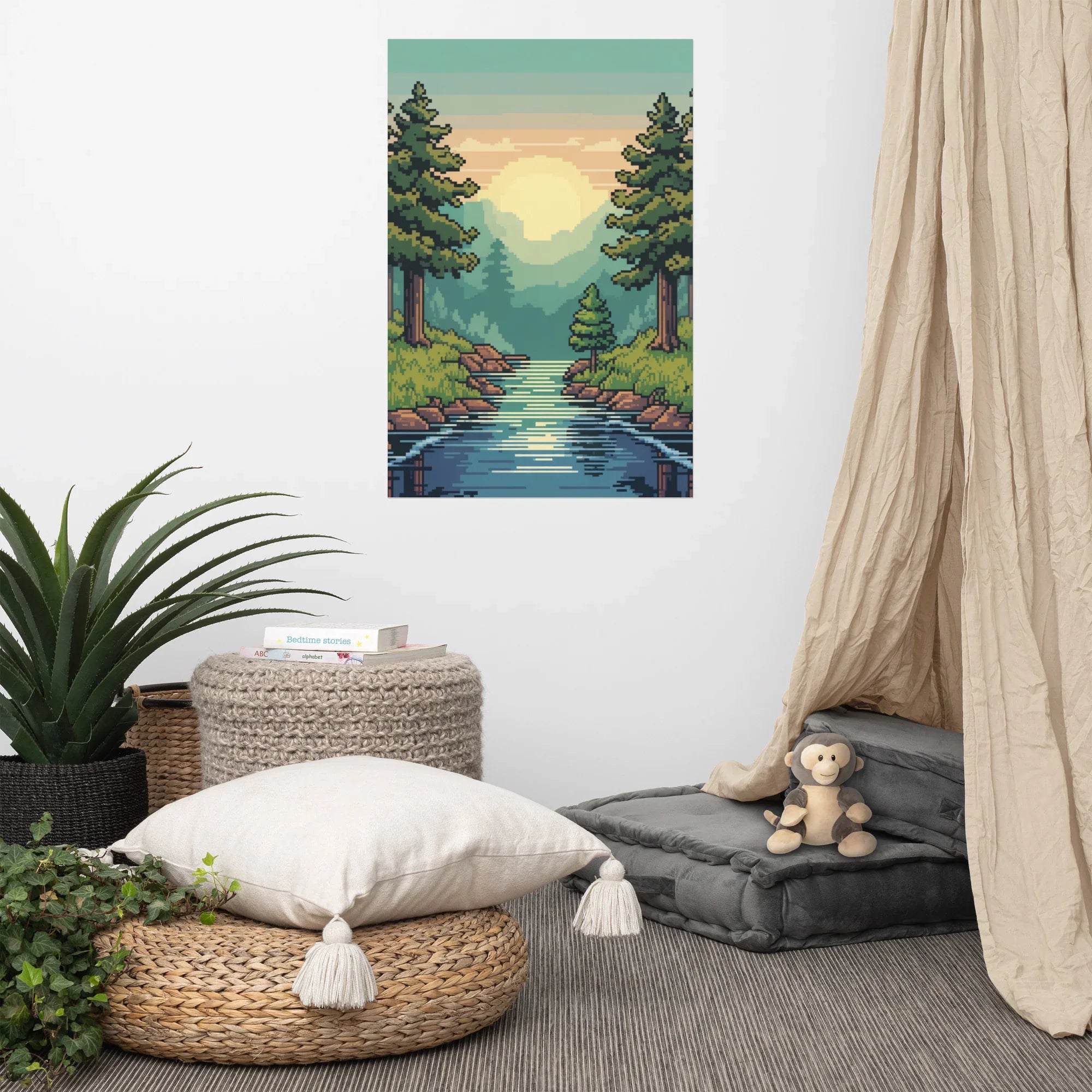 Pixel Art Forest Landscape – Retro Gaming Wall Art for Gamer Rooms - RaZits