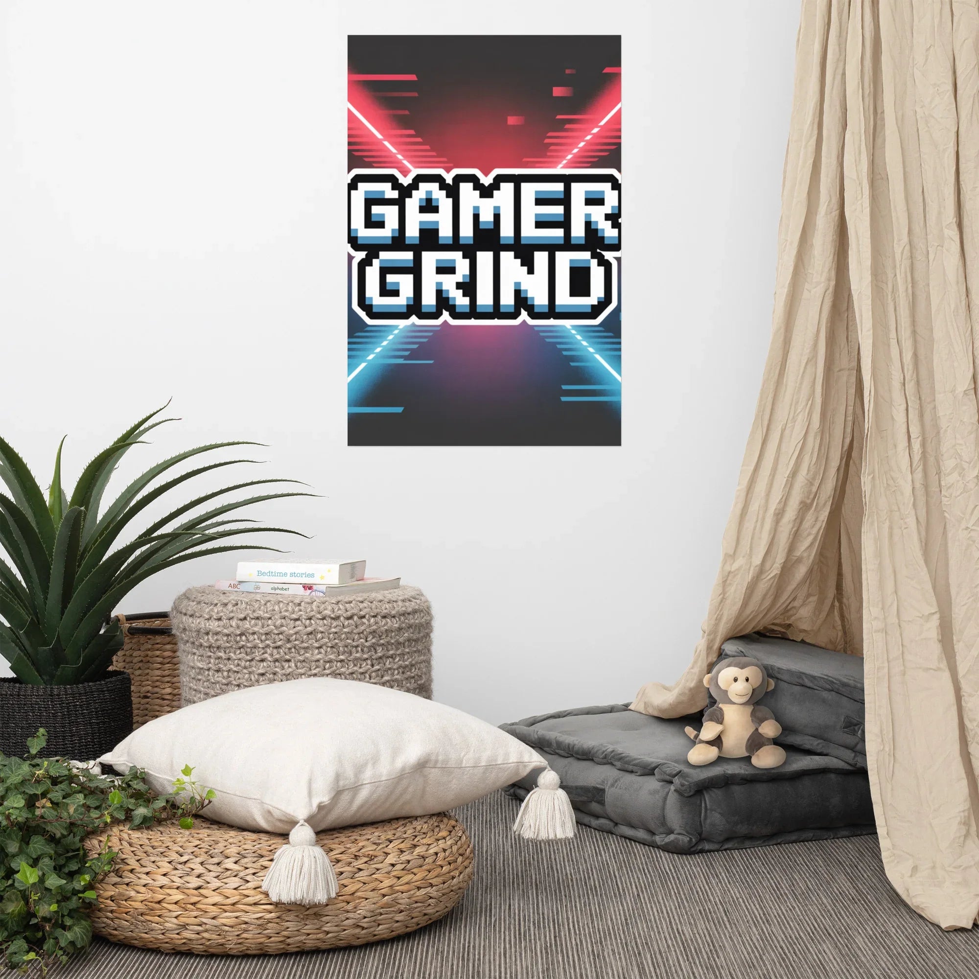Gamer Grind – Neon Pixel Motivational Gaming Wall Art - RaZits