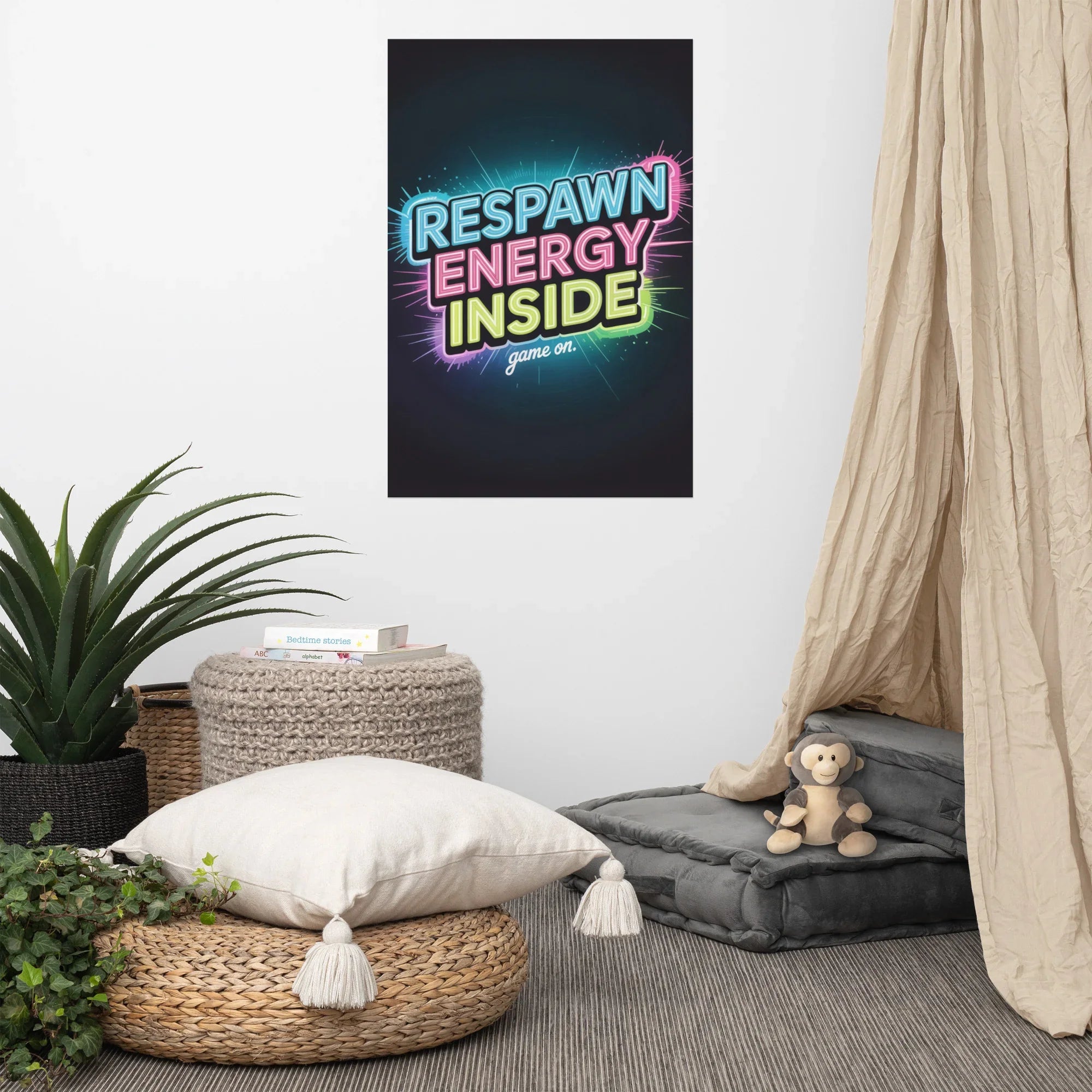 Respawn Energy Inside – Neon Gamer Motivation Wall Art - RaZits