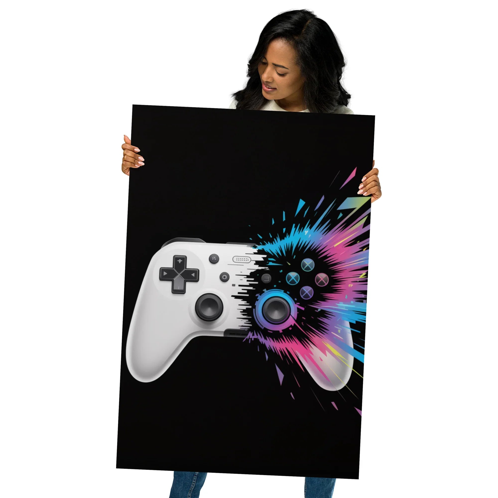 Gaming Controller Wall Art – Futuristic Digital Gamer Poster with Neon Explosion Design - RaZits