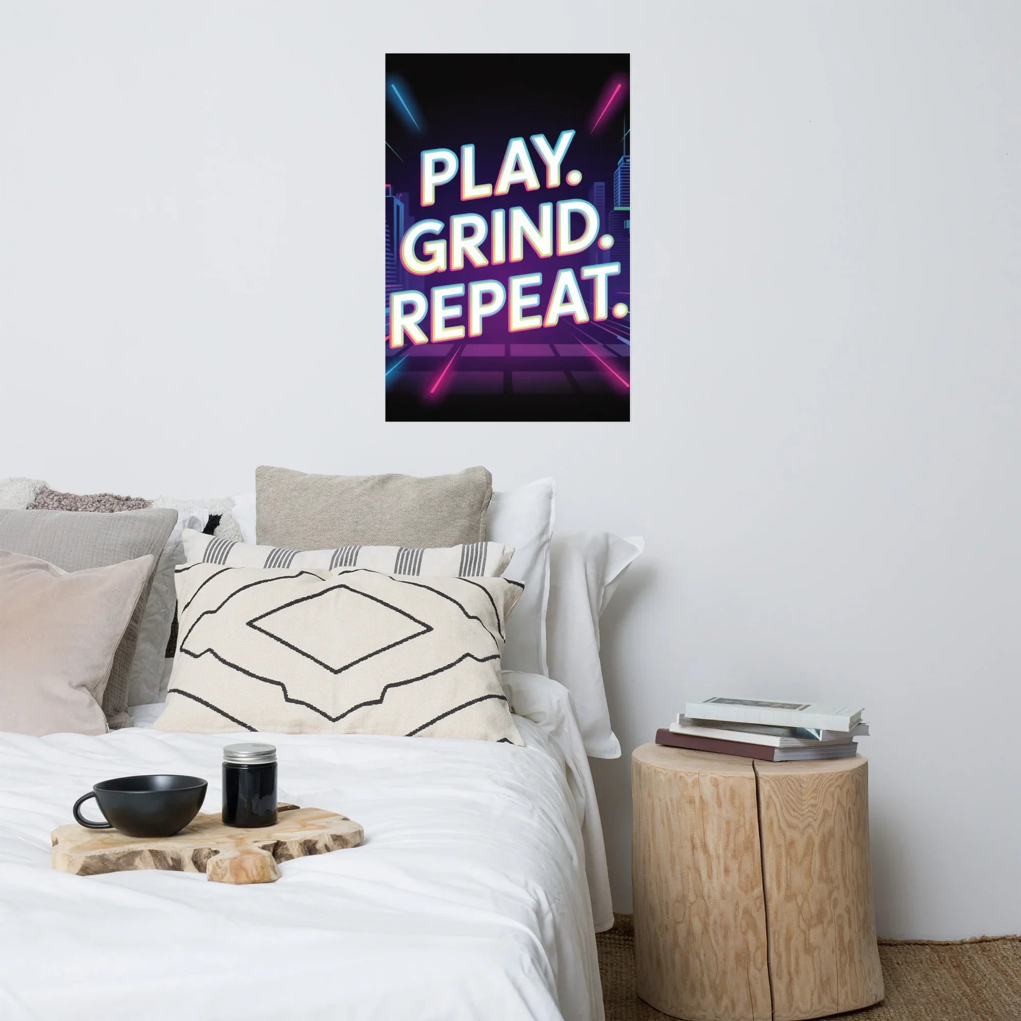 Play Grind Repeat Neon Gaming Wall Art – Motivational Gamer Room Decor - RaZits