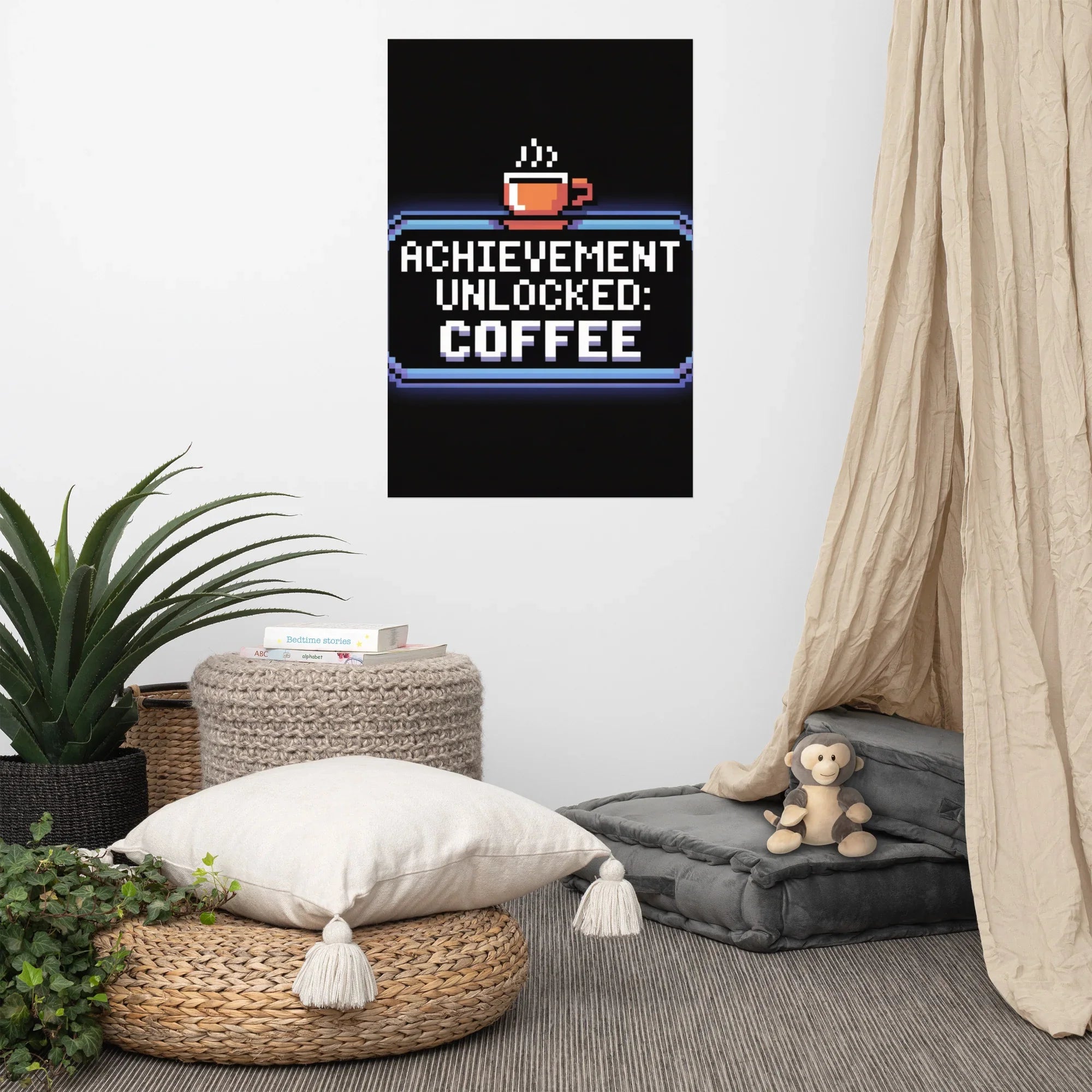 Achievement Unlocked: Coffee - Retro Pixel Art Gamer Poster - RaZits