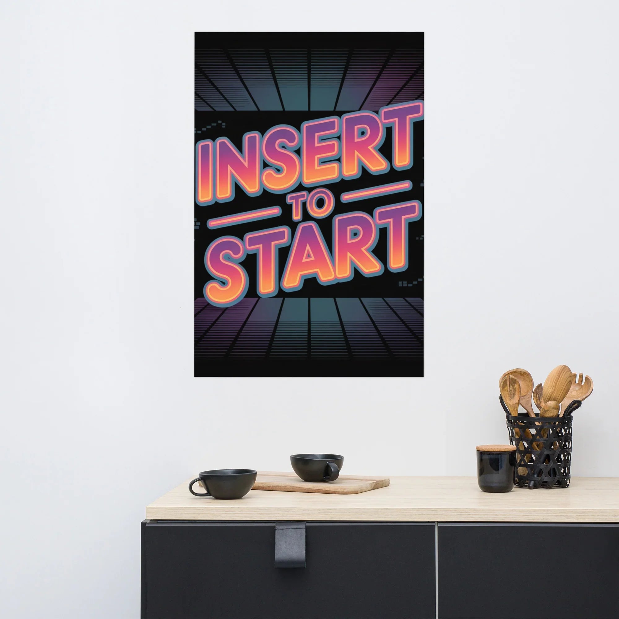 Insert to Start – Retro Neon Arcade Poster - RaZits