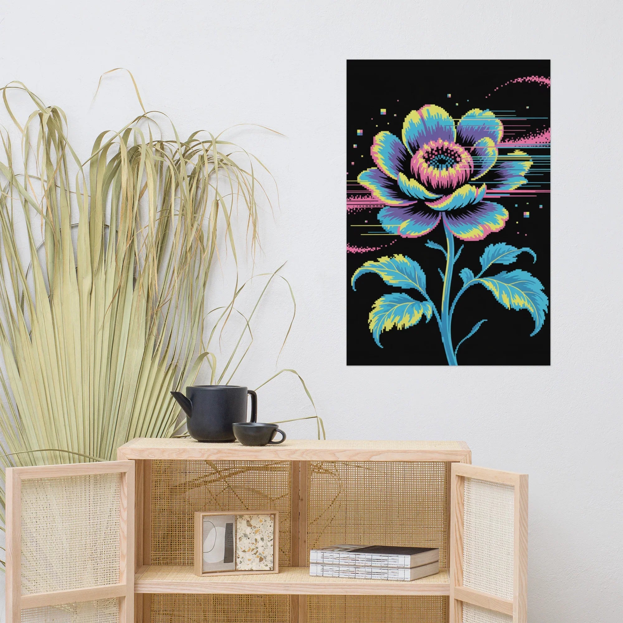 Cyber Bloom Pixel Flower Poster – Neon Floral Art for Gaming Setups - RaZits
