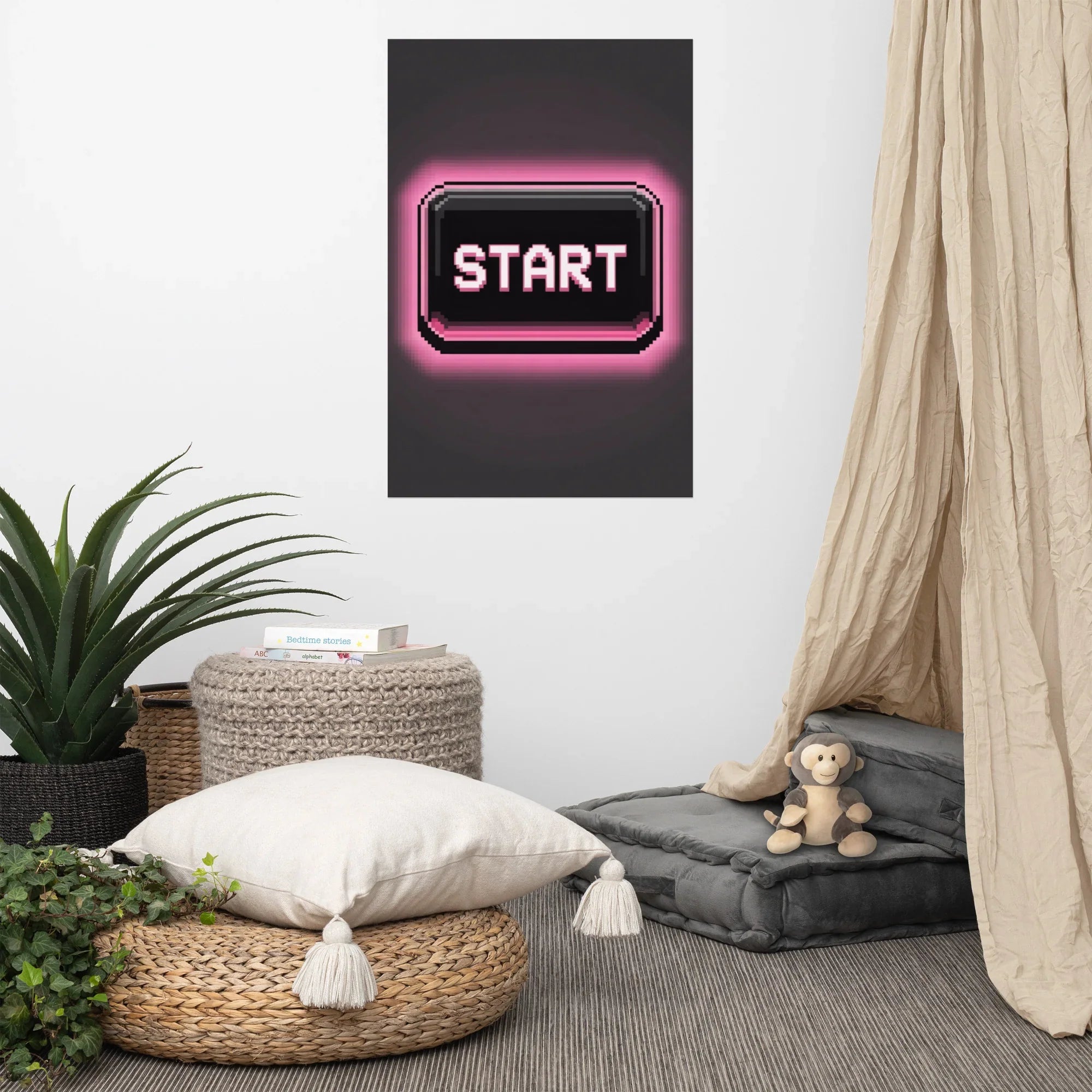 Press Start Pixel Art Poster – Retro Neon Vaporwave Gaming Print - RaZits