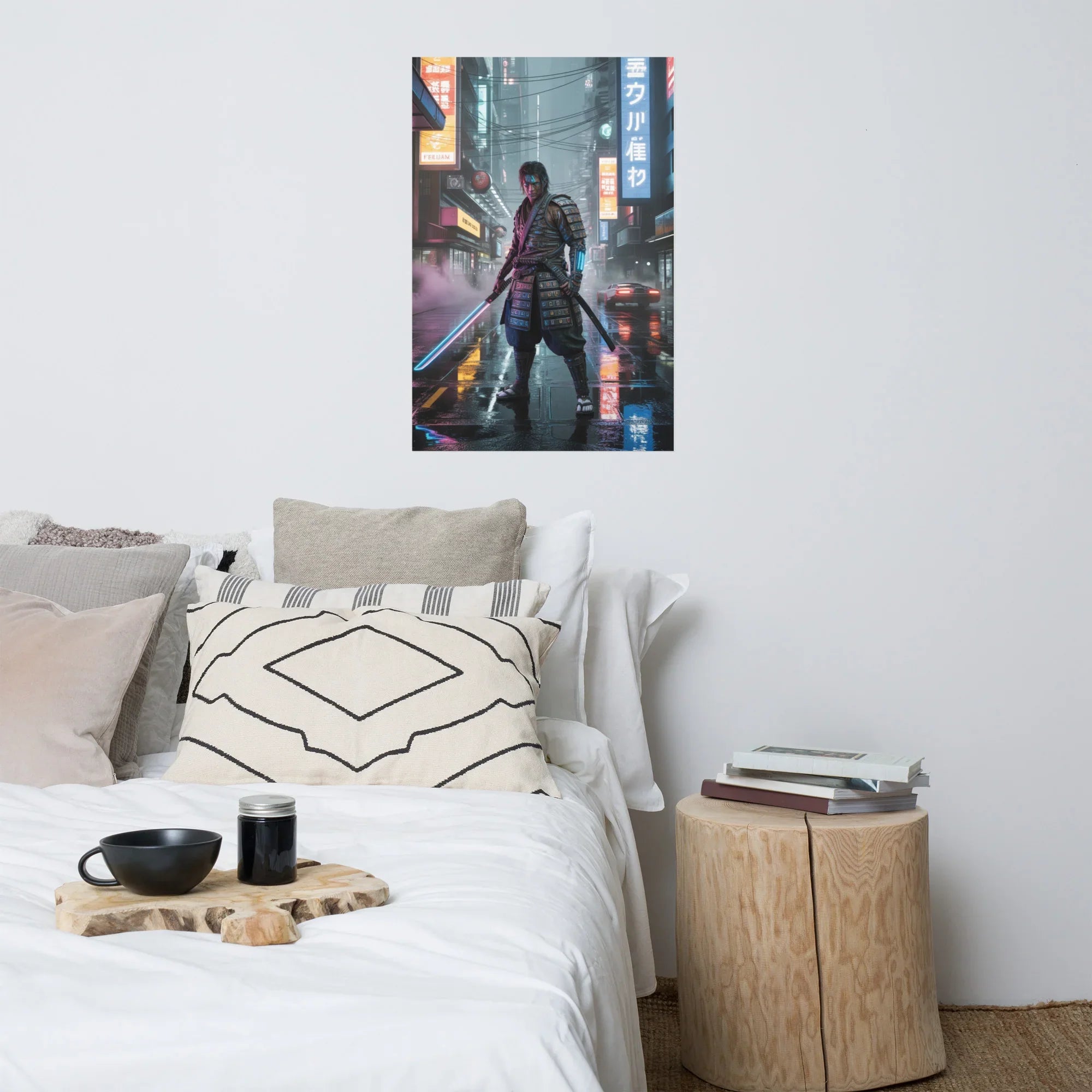 Cyber Samurai in Neon City – Futuristic Warrior Gaming Art Print - RaZits