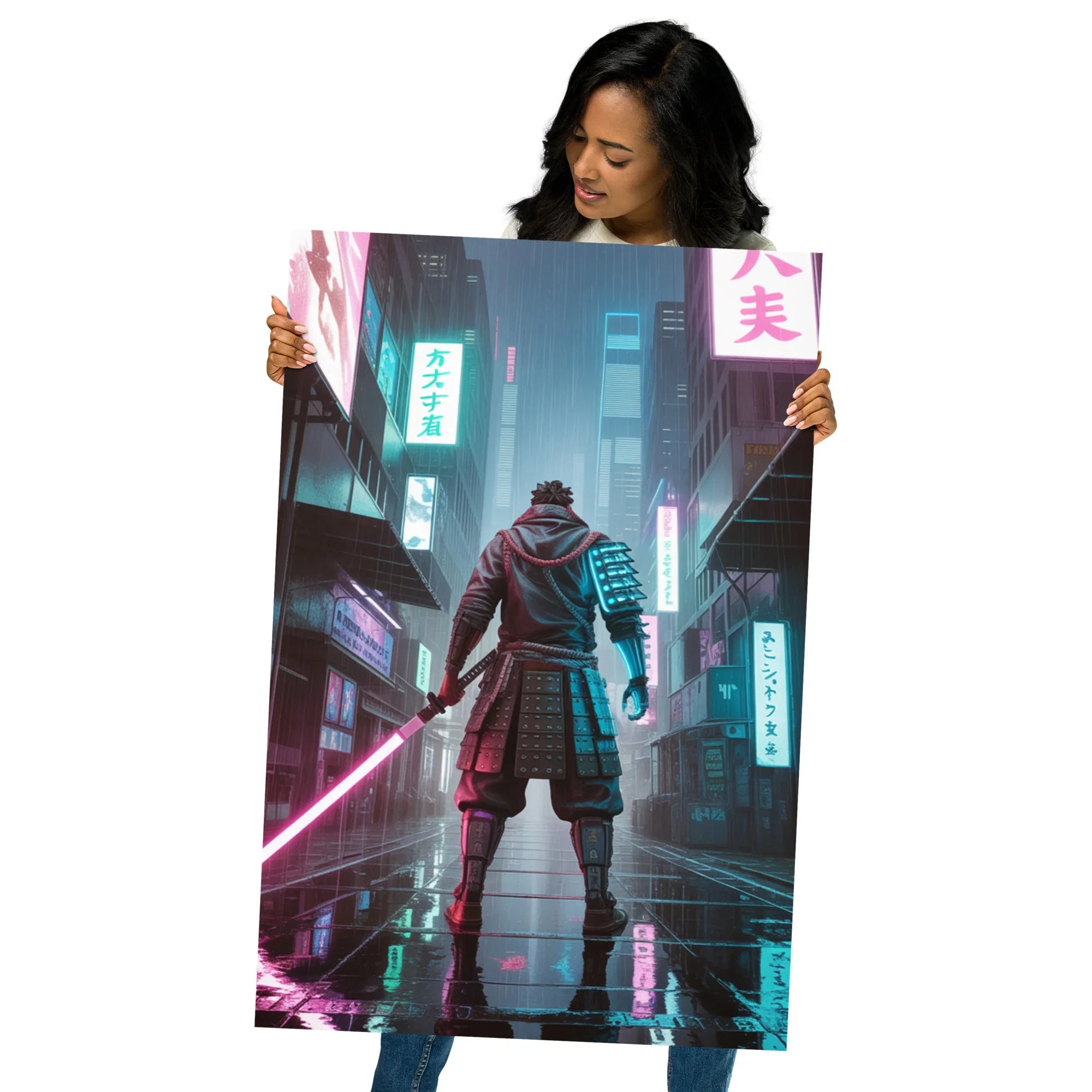 Cyber Samurai – Neon Katana Futuristic Warrior Wall Art - RaZits