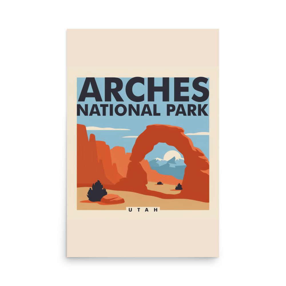 Arches National Park vintage poster, 24 by 36 inch matte art print shown flat