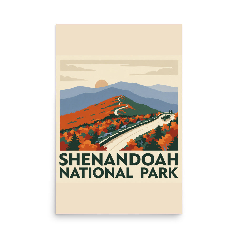 Shenandoah National Park vintage poster, 24 by 36 inch matte art print shown flat
