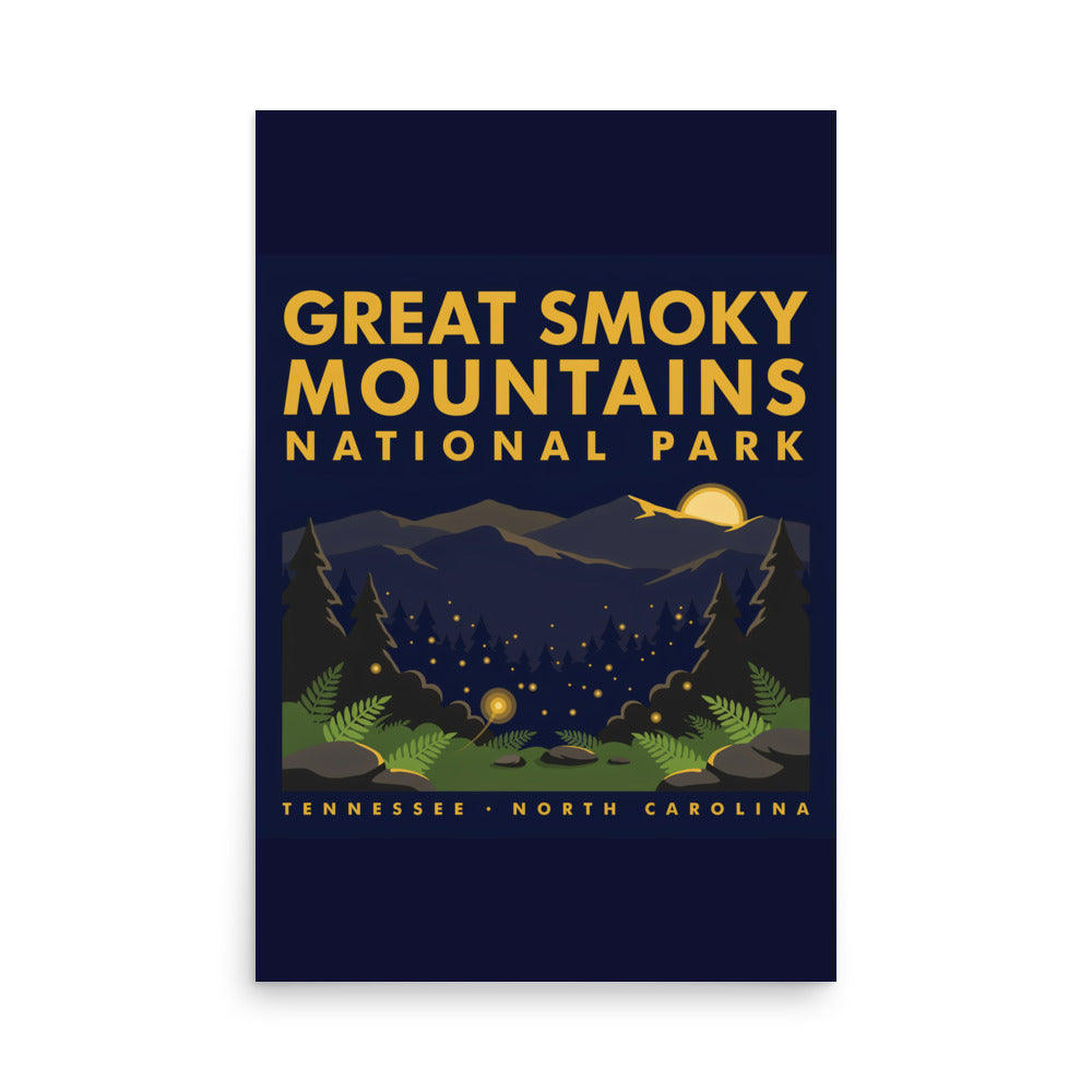 Great Smoky Mountains National Park vintage poster, 24 by 36 inch matte art print shown flat
