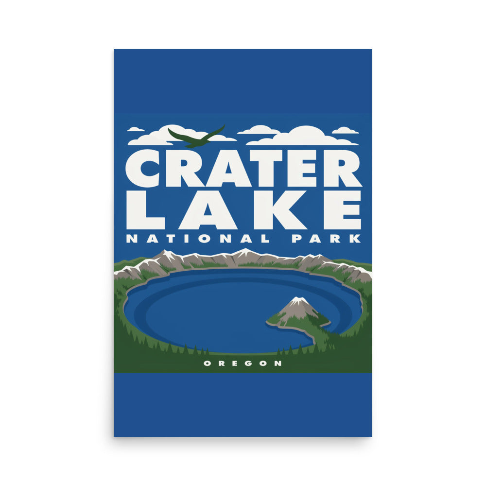 Crater Lake National Park vintage poster, 24 by 36 inch matte art print shown flat