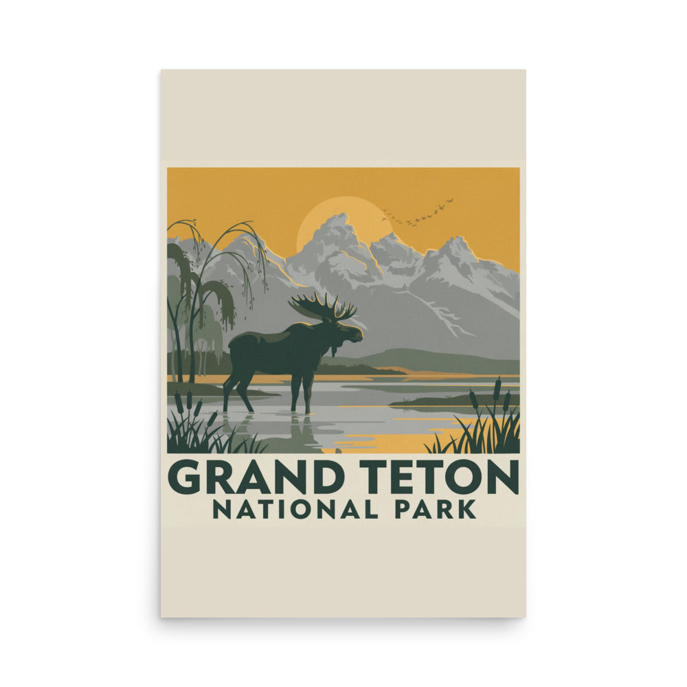 Grand Teton National Park vintage poster, 24 by 36 inch matte art print shown flat