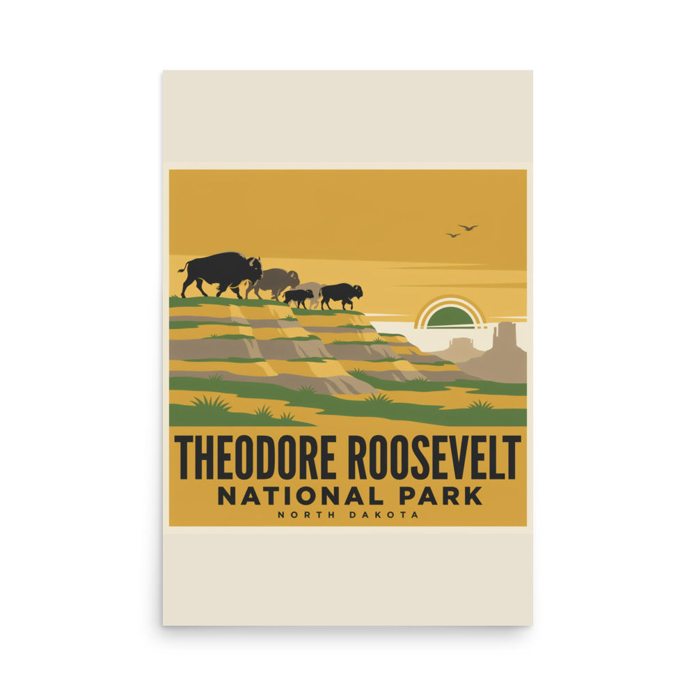 Theodore Roosevelt National Park vintage poster, 24 by 36 inch matte art print shown flat