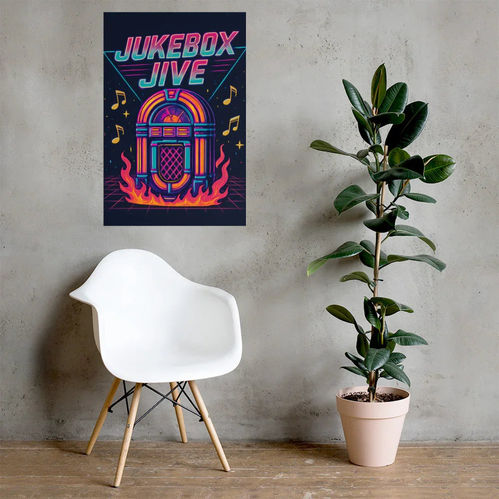 Jukebox Jive Poster – Retro Fire & Music Vibes Art - RaZits