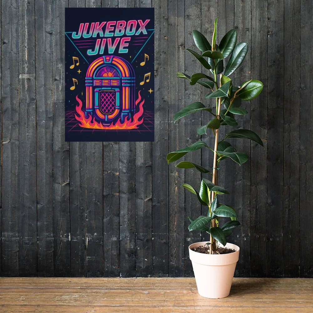 Jukebox Jive Poster – Retro Fire & Music Vibes Art - RaZits