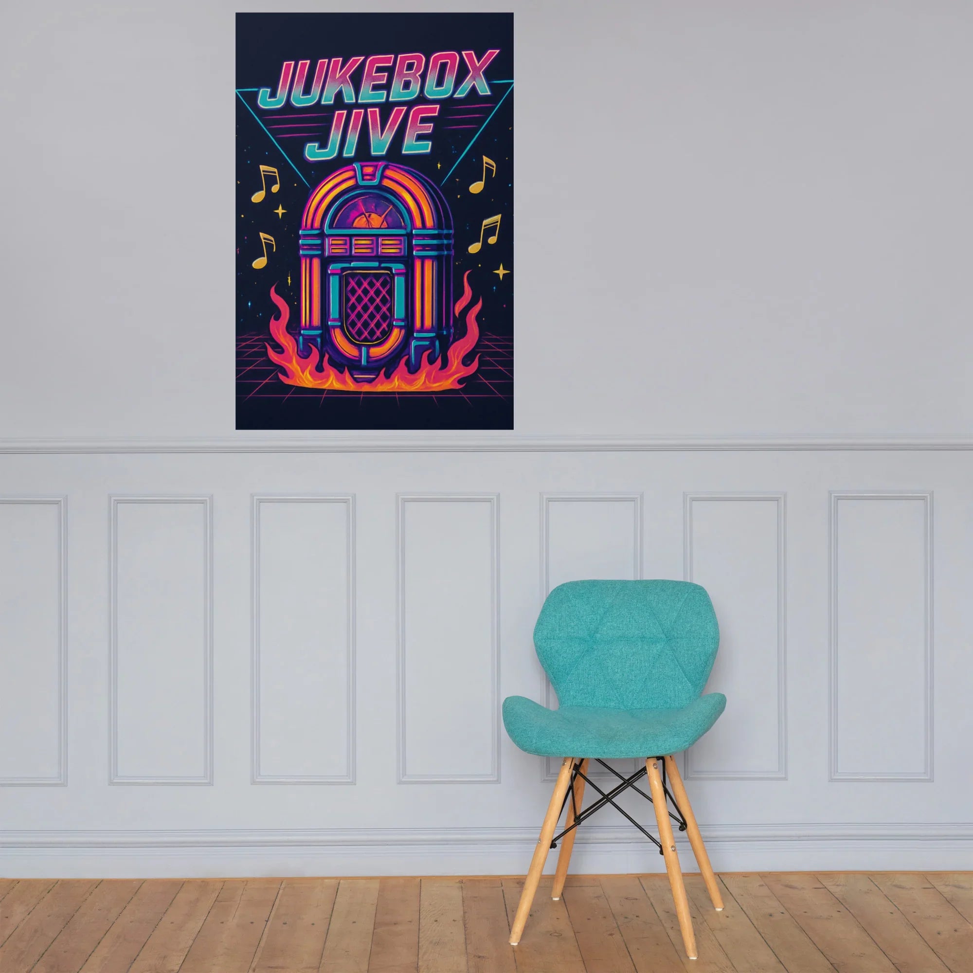 Jukebox Jive Poster – Retro Fire & Music Vibes Art - RaZits