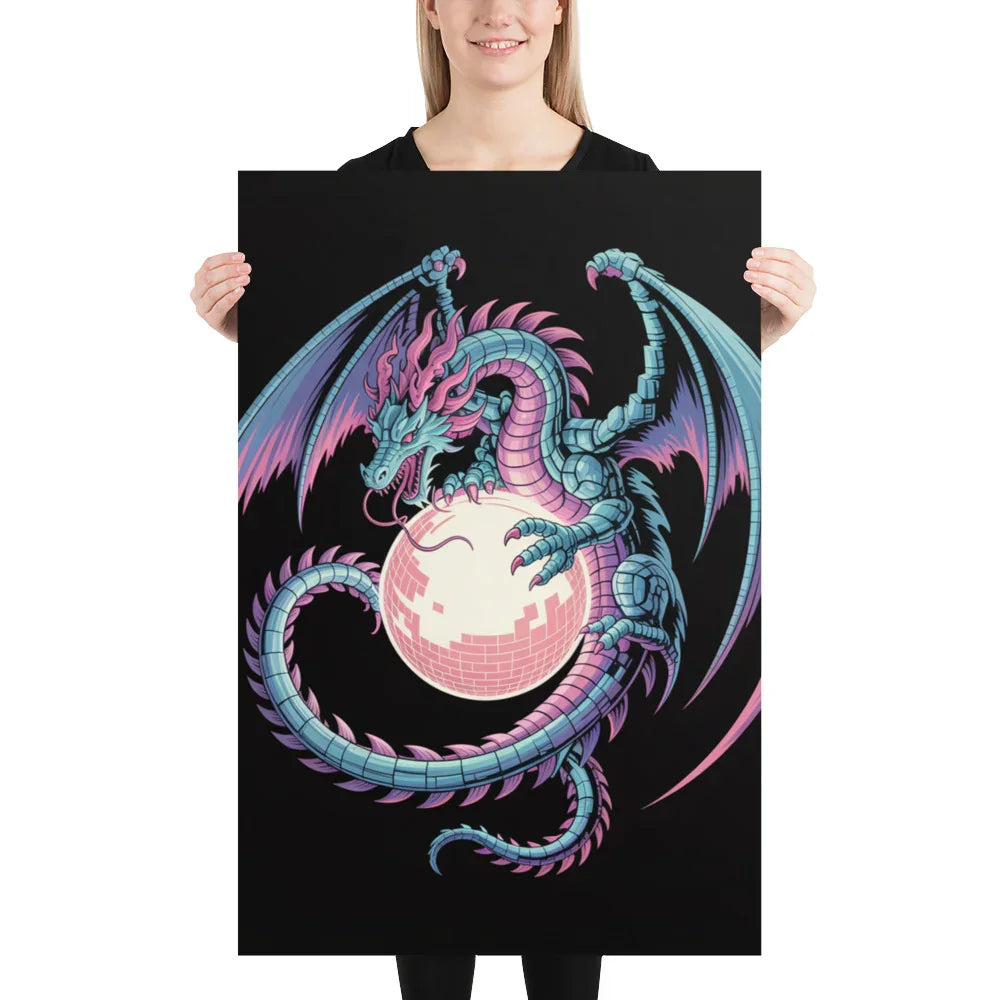 Cyber Dragon – Neon Pixel Fantasy Gaming Poster - RaZits