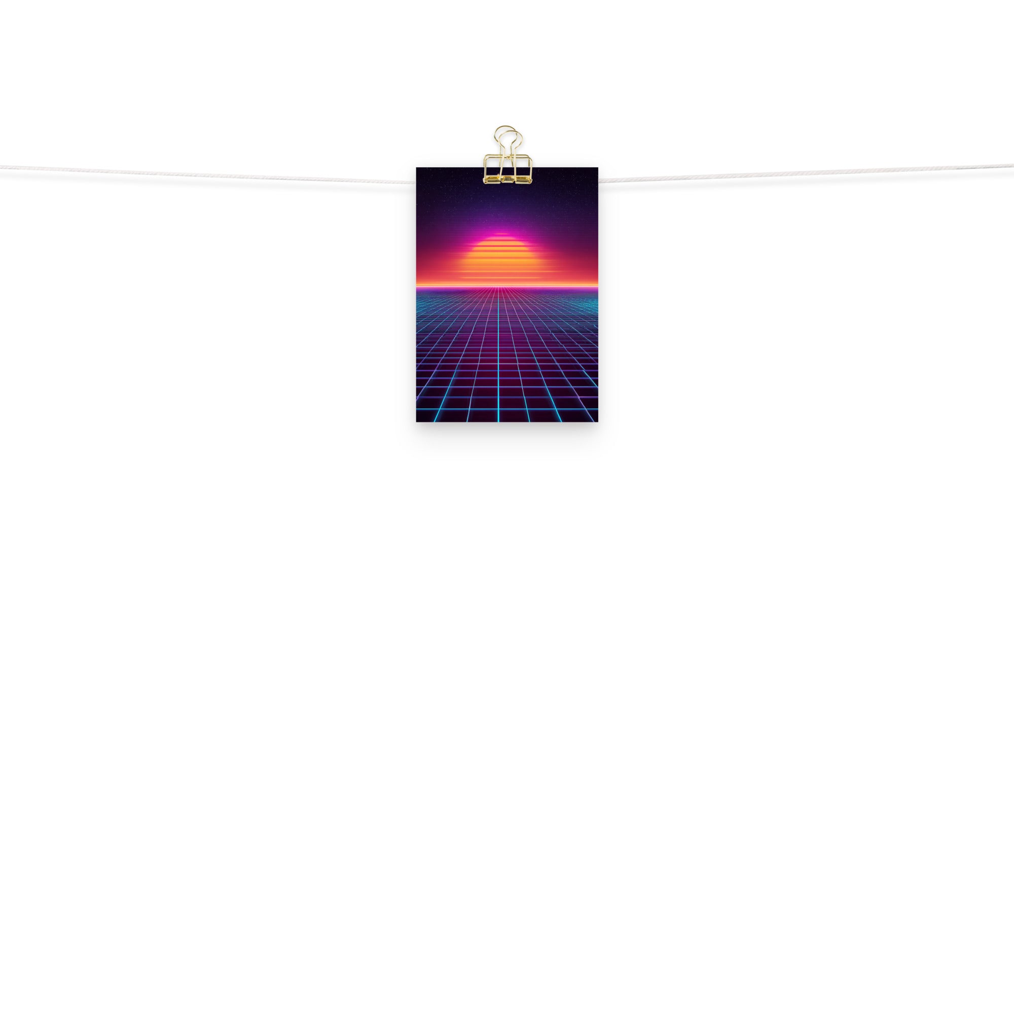 Neon Grid Runner synthwave gaming poster close-up 189gsm matte texture detail