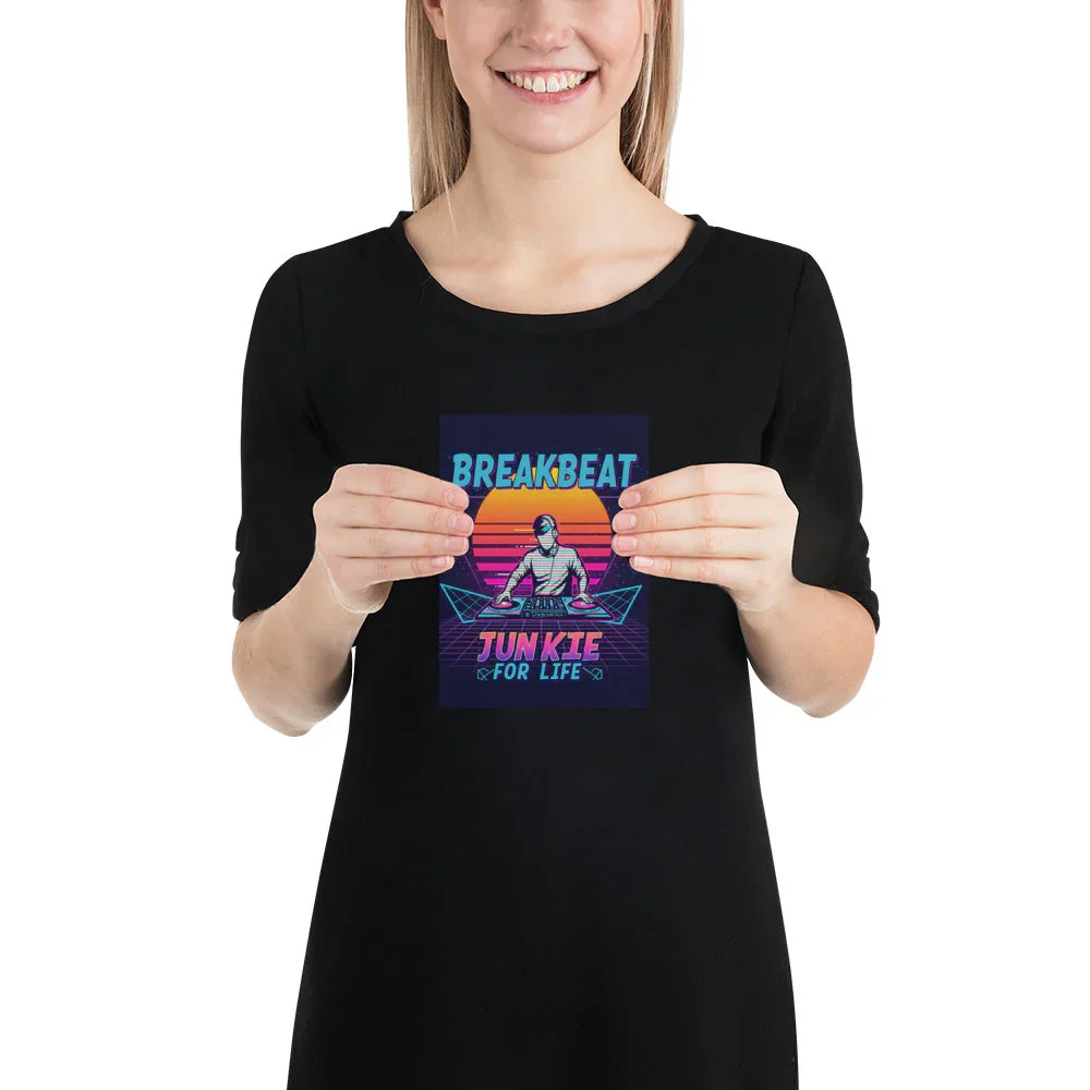 Breakbeat Junkie For Life Poster – Retro DJ Neon Grid - RaZits