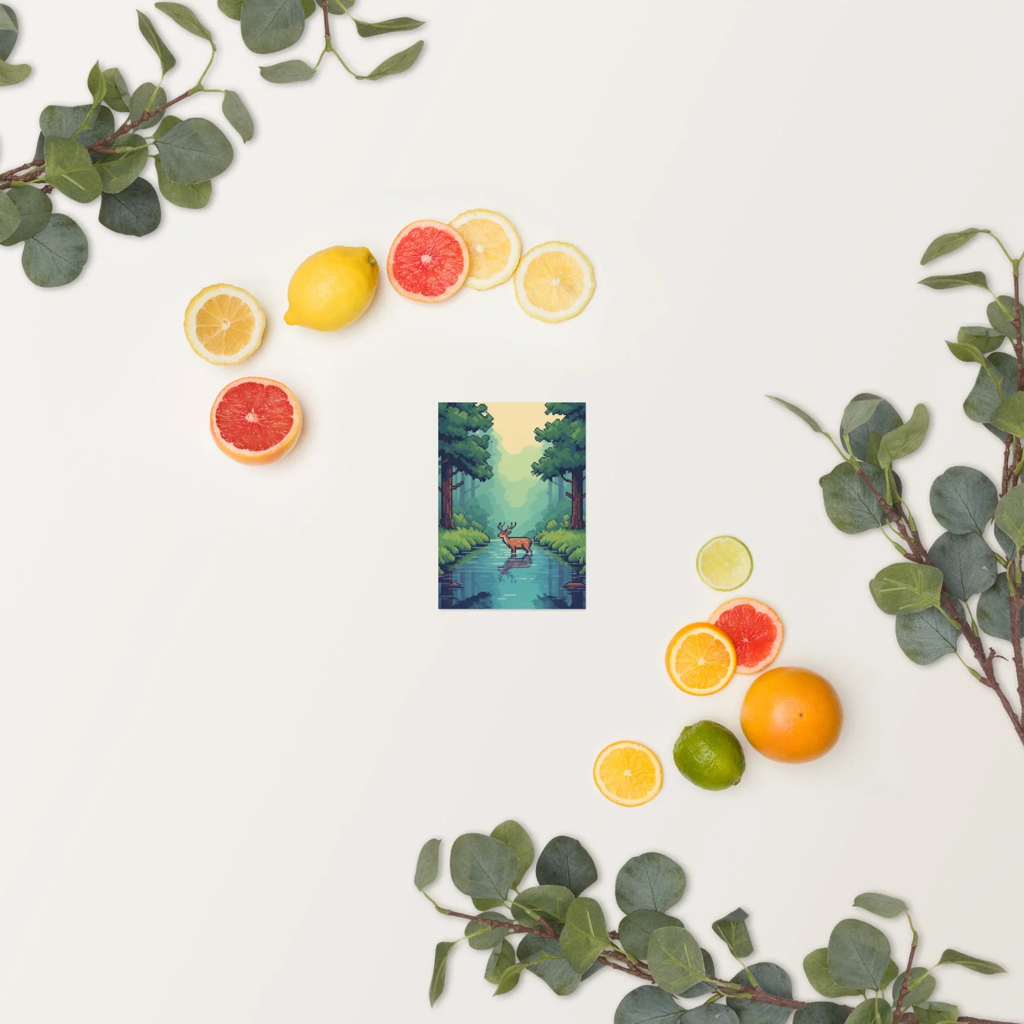 Pixel Forest Serenity – Retro Deer in Nature Gaming Art Print - RaZits